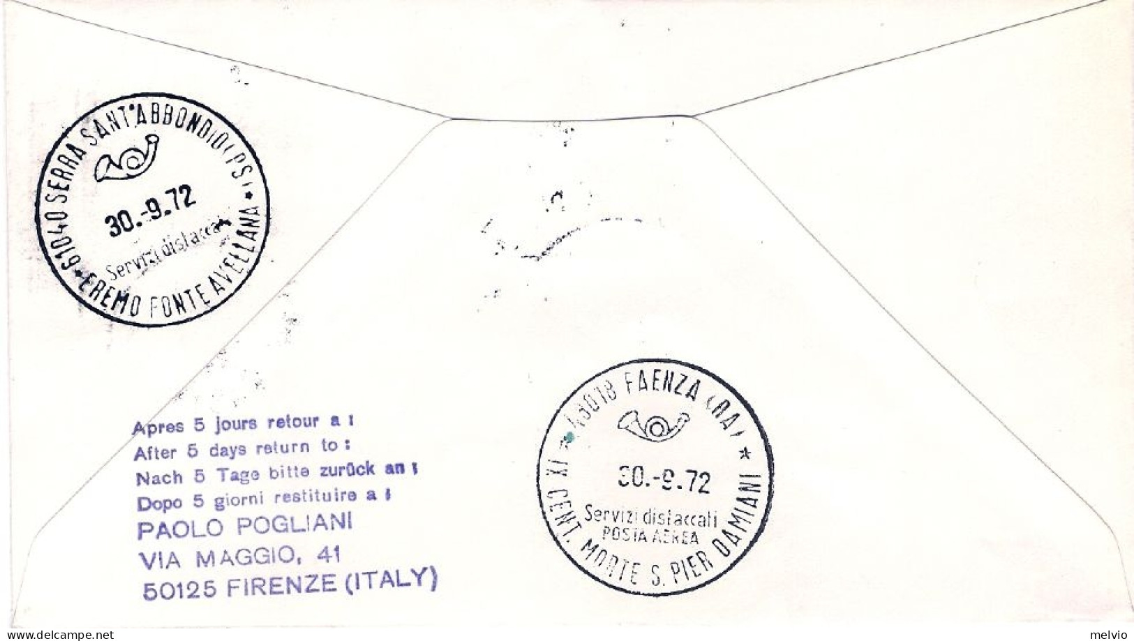San Marino-1972 Posta Con Elicottero Da Faenza A Fonte Avellana Del 30 Settembre - Luftpost