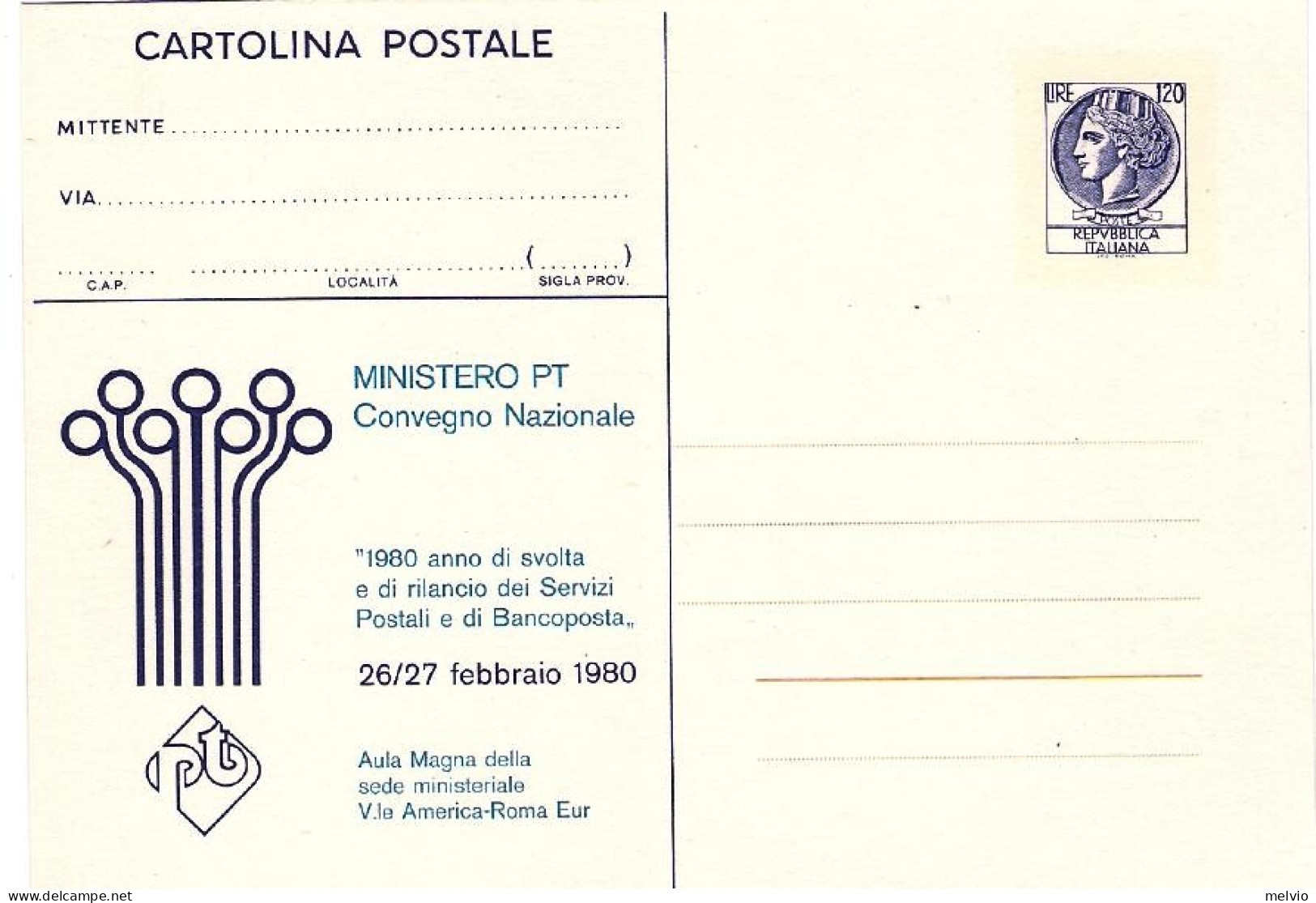 1980-cartolina Postale Nuova L.120 Ministero PT Convegno Nazionale Prima Tiratur - Interi Postali