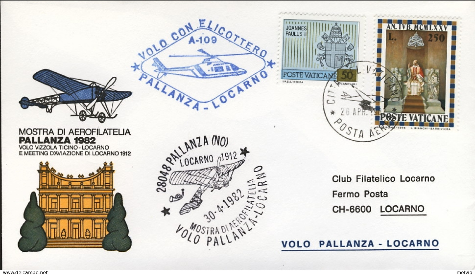 Vaticano-1982 Con Bollo Speciale Volo Con Elicottero A-109 Pallanza-Locarno Del  - Luchtpost