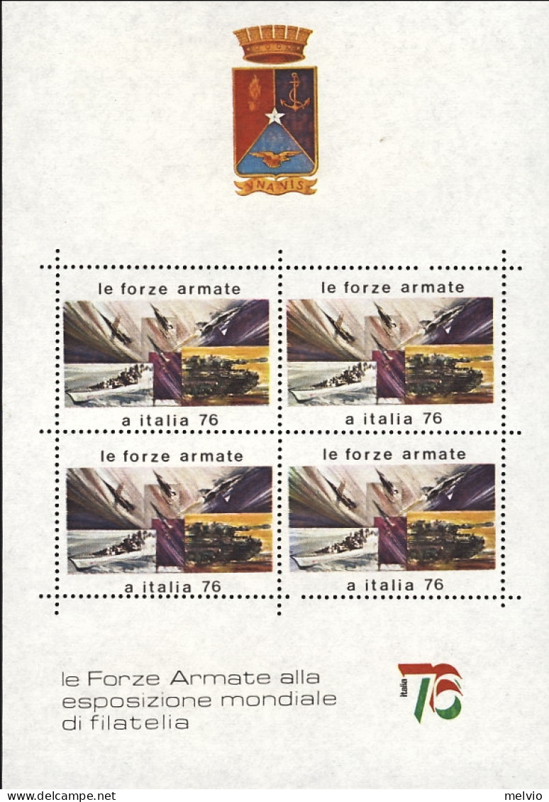 1976-Le Forze Armate Alla Esposizione Mondiale Di Filatelia, Foglietto 4 Valori - 1971-80: Marcofilie
