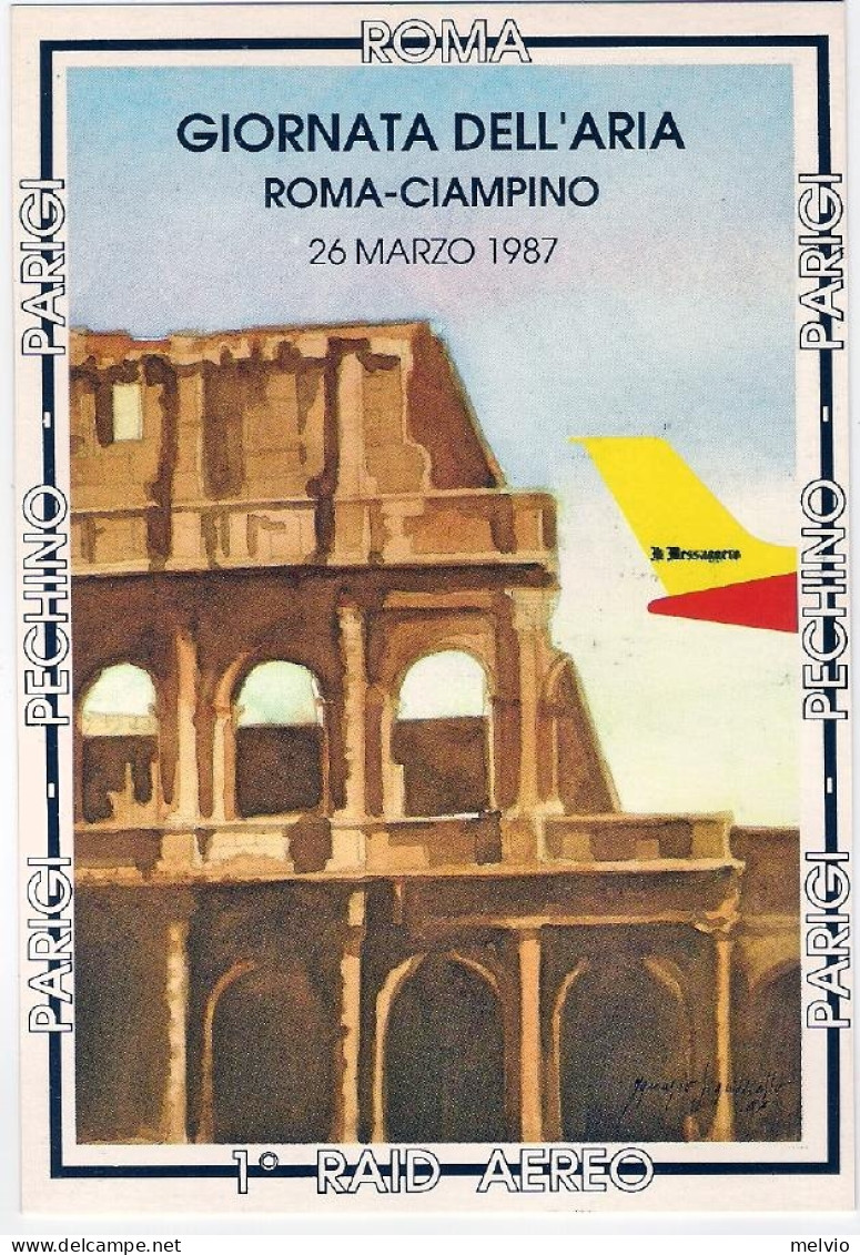 Vaticano-1987 Volo Parigi Pechino Parigi Del 27 Marzo, Cartolina Giornata Dell'a - Luchtpost