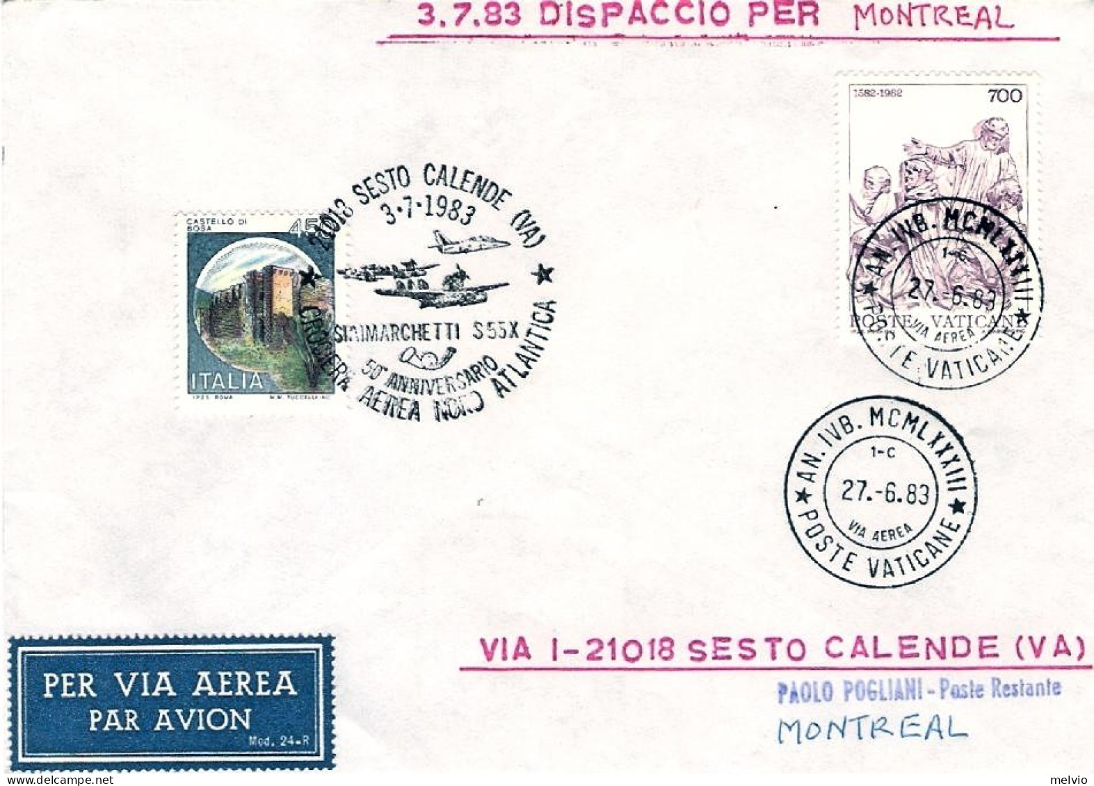 Vaticano-1983 Volo Speciale In Formazione Per Il Cinquantenario Della Crociera A - Luchtpost