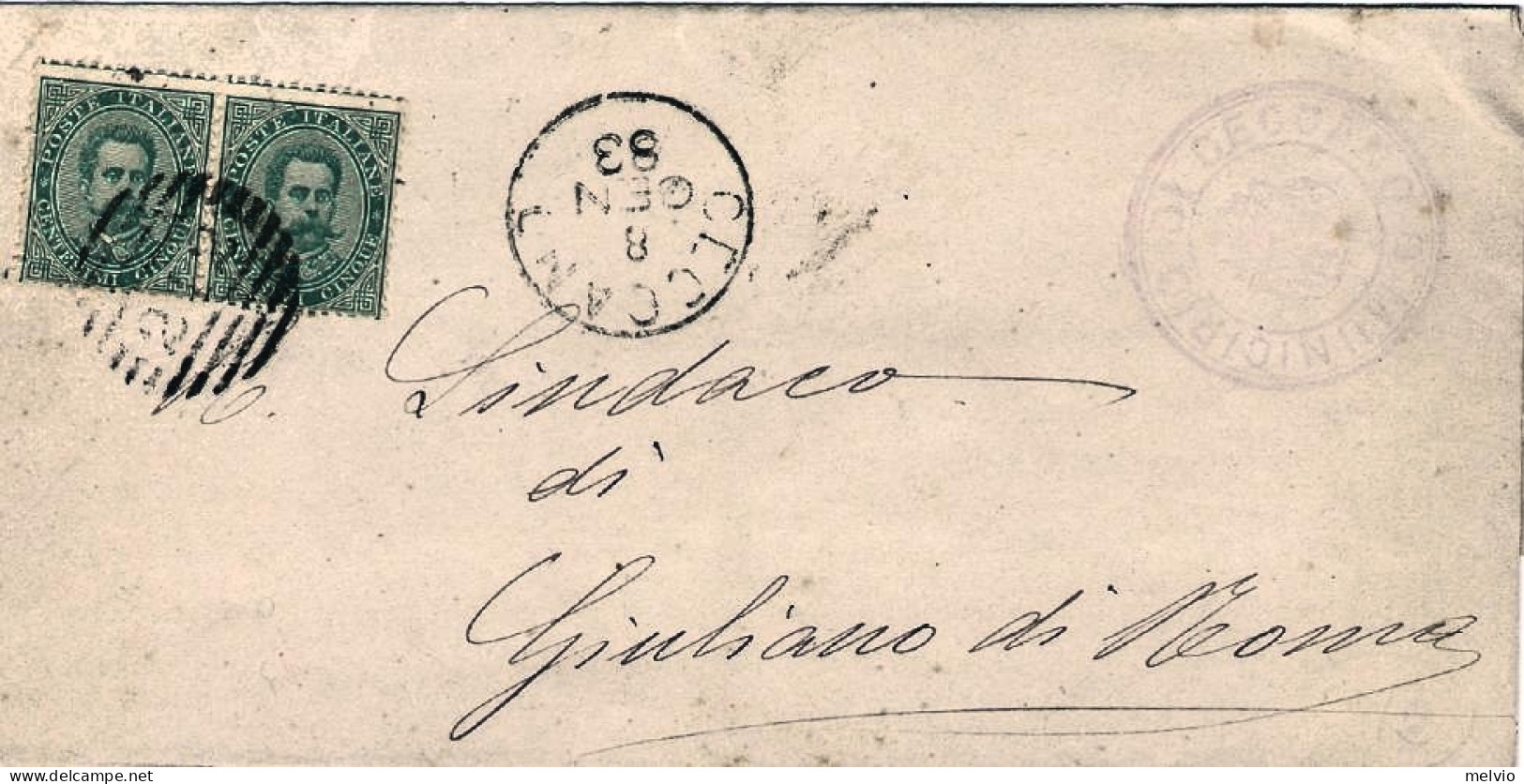 1883-piego Affrancato Coppia 5c. Umberto I Annullo A Linee Ceccano 8 Gennaio - Marcofilie