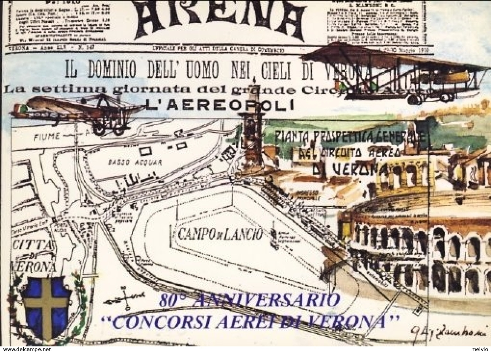 Vaticano-1990 Cartolina Commemorativa 80^ Anniversario Concorsi Aerei Di Verona, - Poste Aérienne