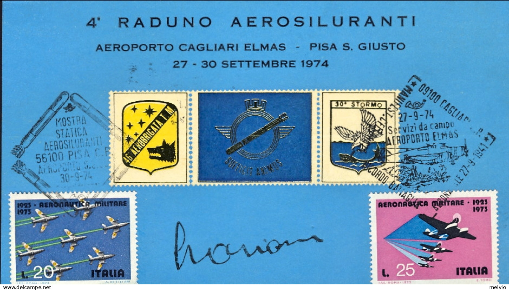 1974-cartolina Del 4^ Raduno Aerosiluranti Aeroporto Cagliari Elmas-Pisa San Giu - Erinnophilie