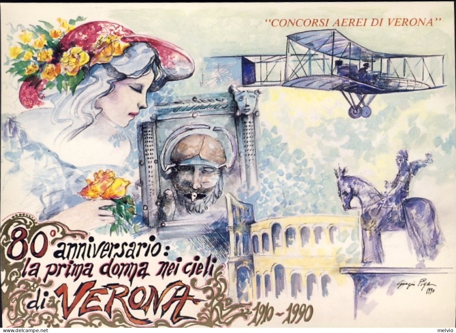 San Marino-1990 Cartolina Commemorativa 80^ Anniversario Del Volo Di Irene Wuows - Luftpost