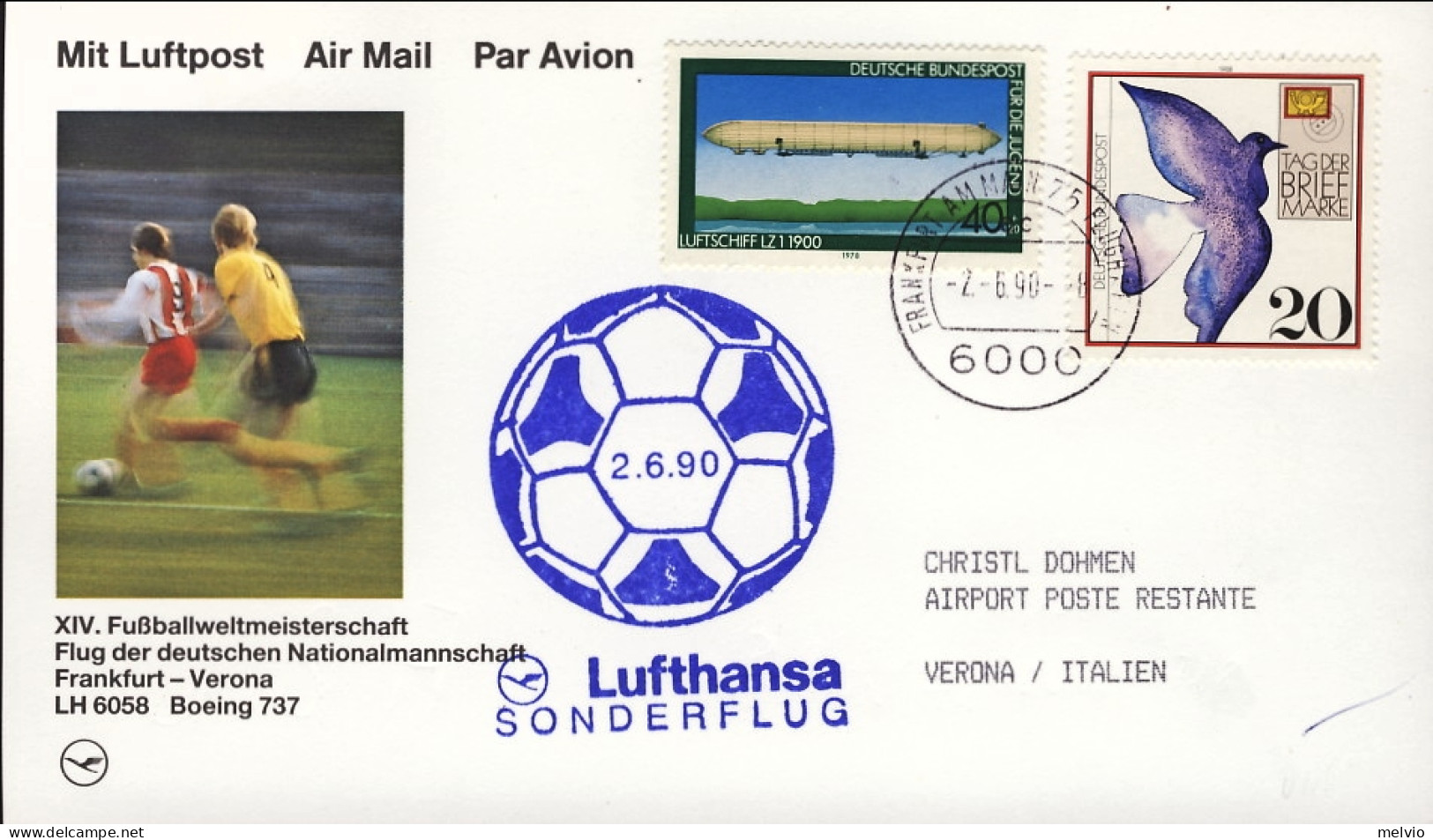 1990-Germania Lufthansa Flug Der Deutschen Nationalmannschaft Del 2 Giugno - Storia Postale