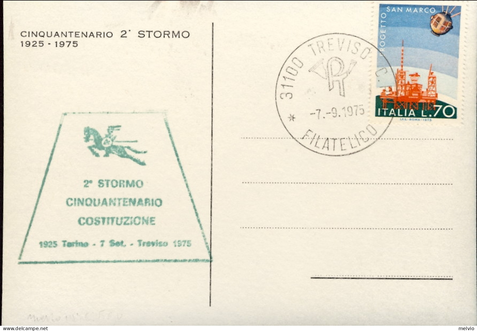 1975-cartolina Commemorativa Cinquantenario Costituzione 2^ Stormo Torino 7 Sett - 1971-80: Marcophilie