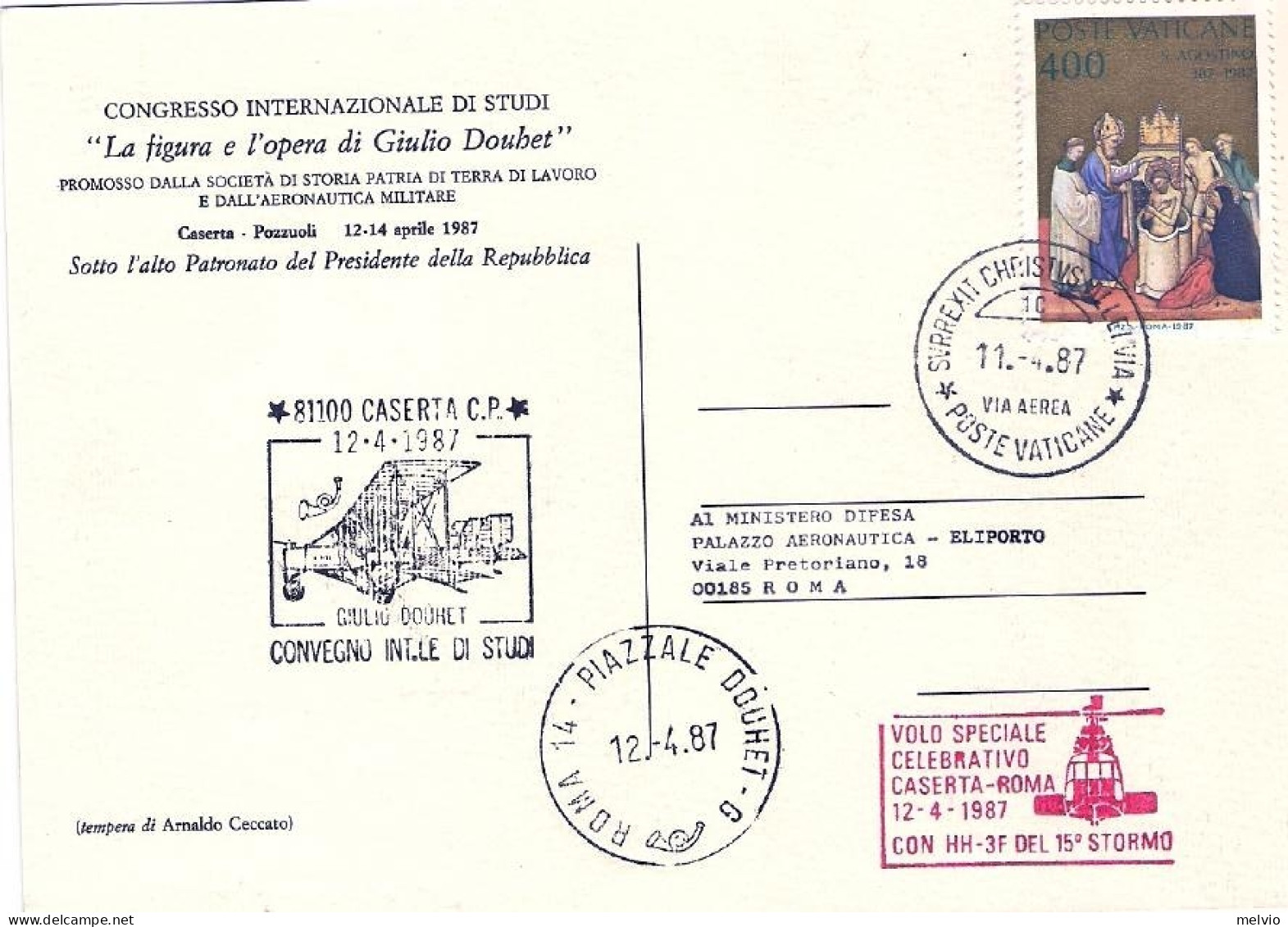 Vaticano-1987  Volo Speciale Celebrativo Caserta Roma Del 12 Aprile, Cartolina C - Airmail