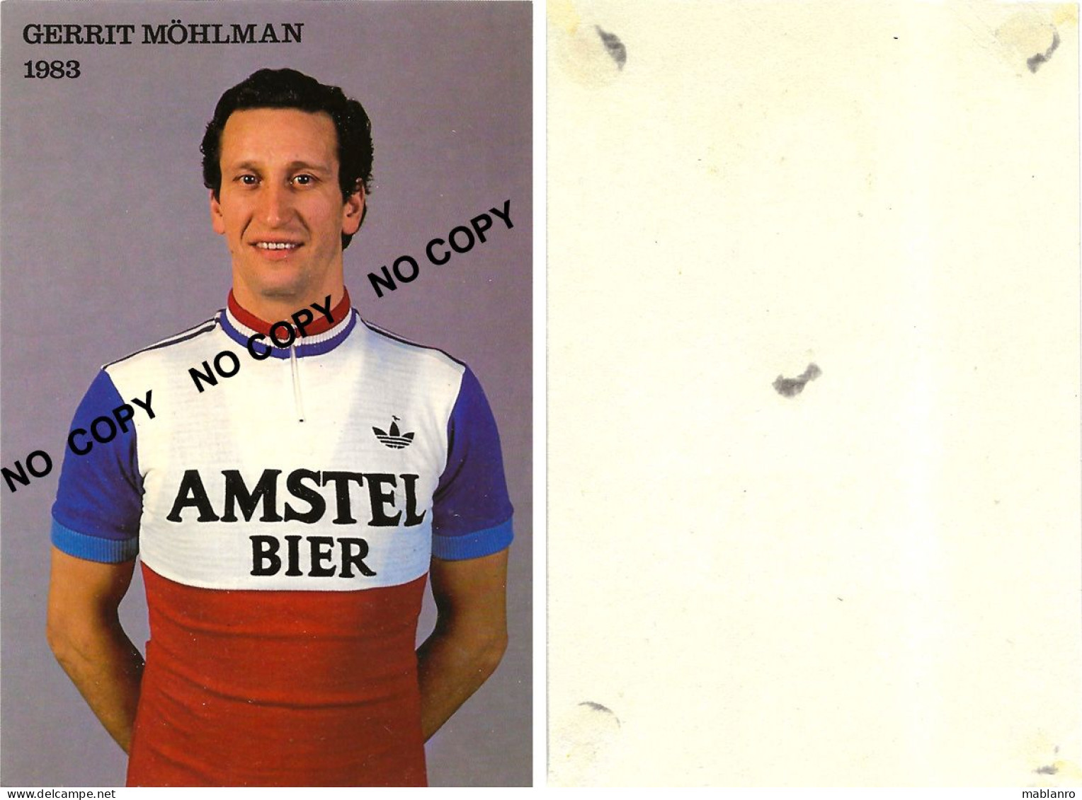 CARTE CYCLISME GERRIT MOHLMANN TEAM AMSTEL 1983 ( COUPE, FORMAT 10 X 14,7 VOIR PARTIE ARRIERE ) - Cycling