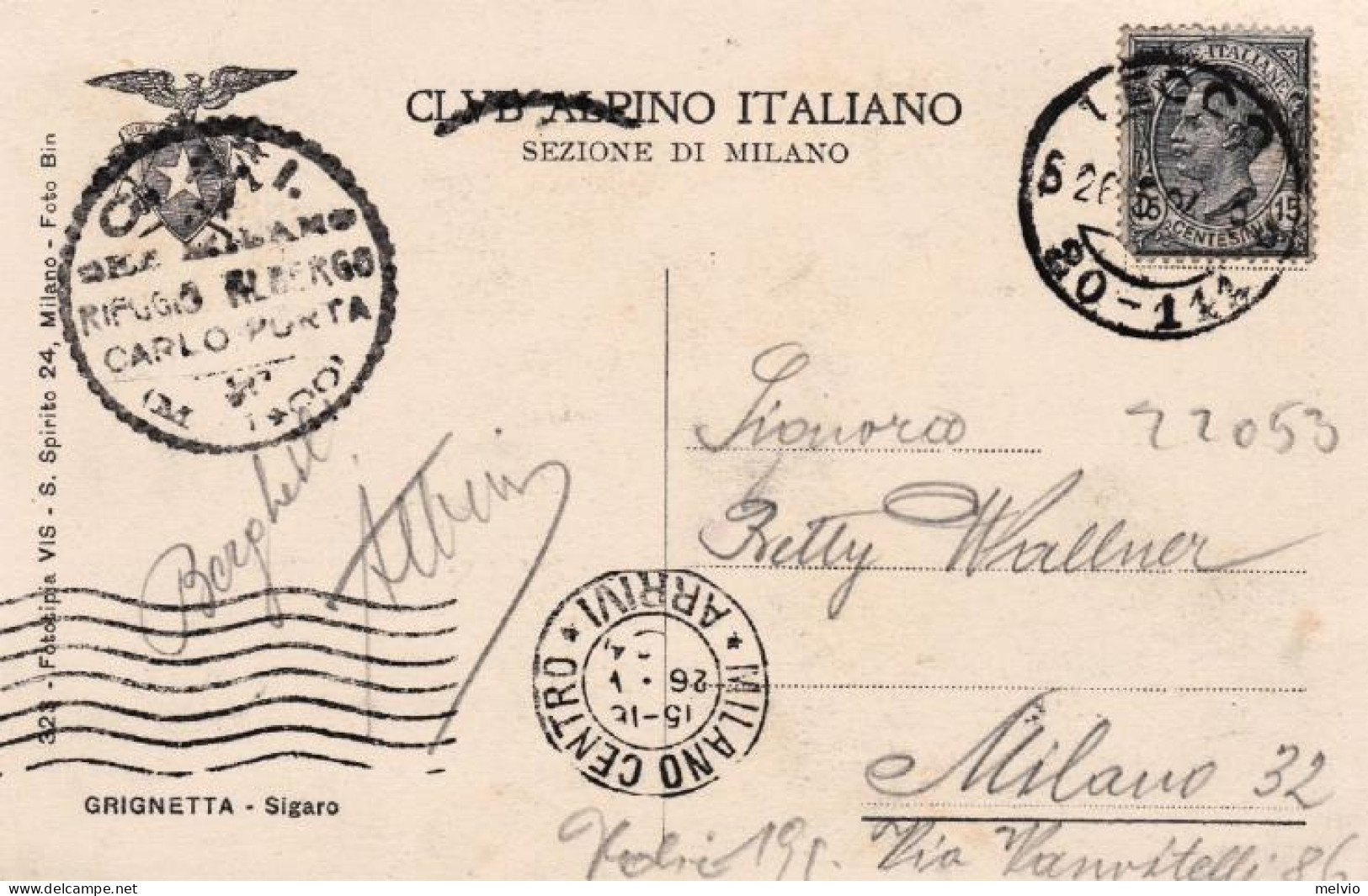 1924-Lecco Grignetta Sigaro Con Bollo C.A.I. Rifugio Alpino Carlo Porta,cartolin - Lecco