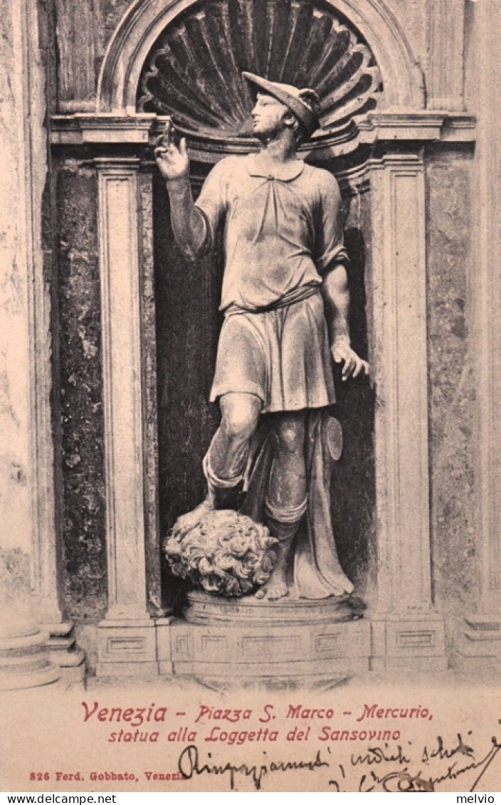 1909-Venezia Piazza San Marco,Mercurio Statua Alla Loggetta Del Sansovino, Carto - Venezia (Venice)