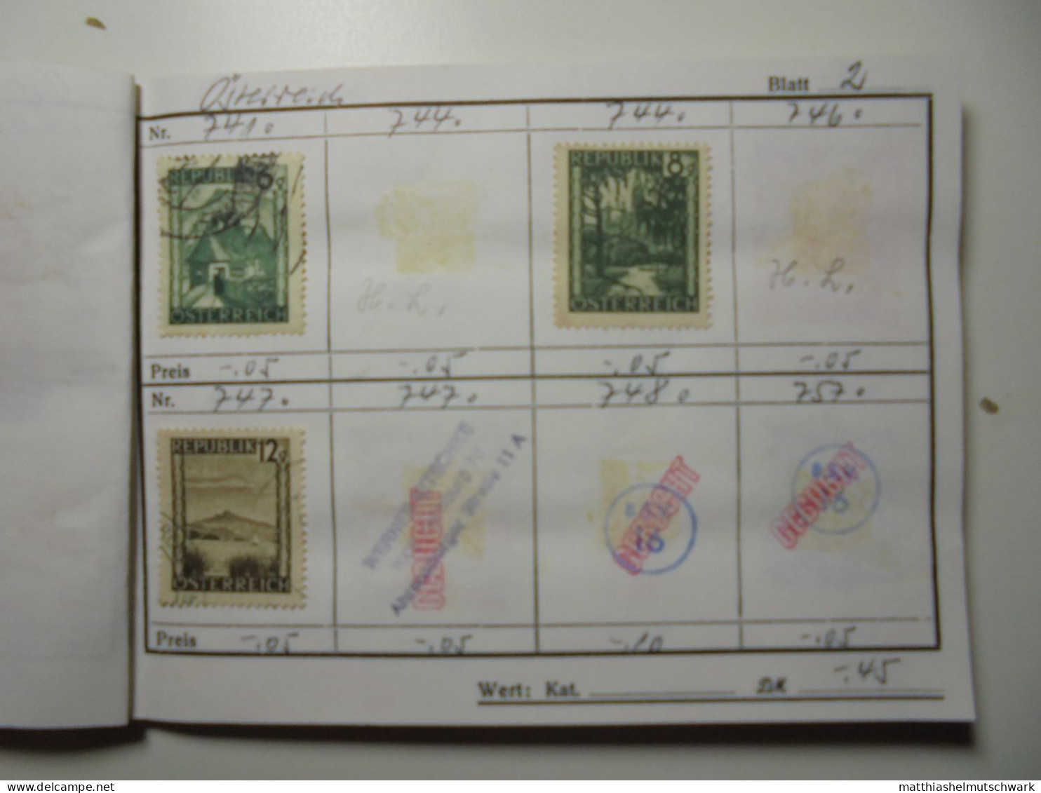 Auswahlheft Nr. 390 20 Blätter 105 Briefmarken  Österreich Ca. 1935-1962/Mi Nr. 577-1118, Unvollständig - Colecciones