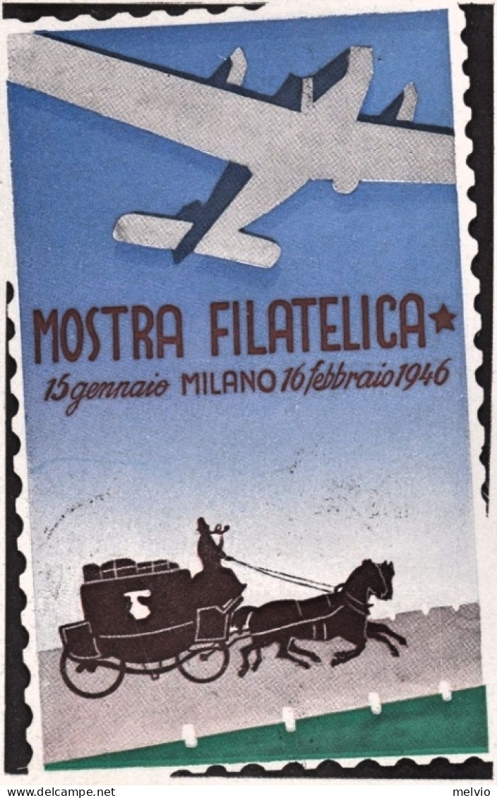 1946-Mostra Filatelica Di Milano Con Bella Affrancatura Varia+erinnofilo - Erinnophilie