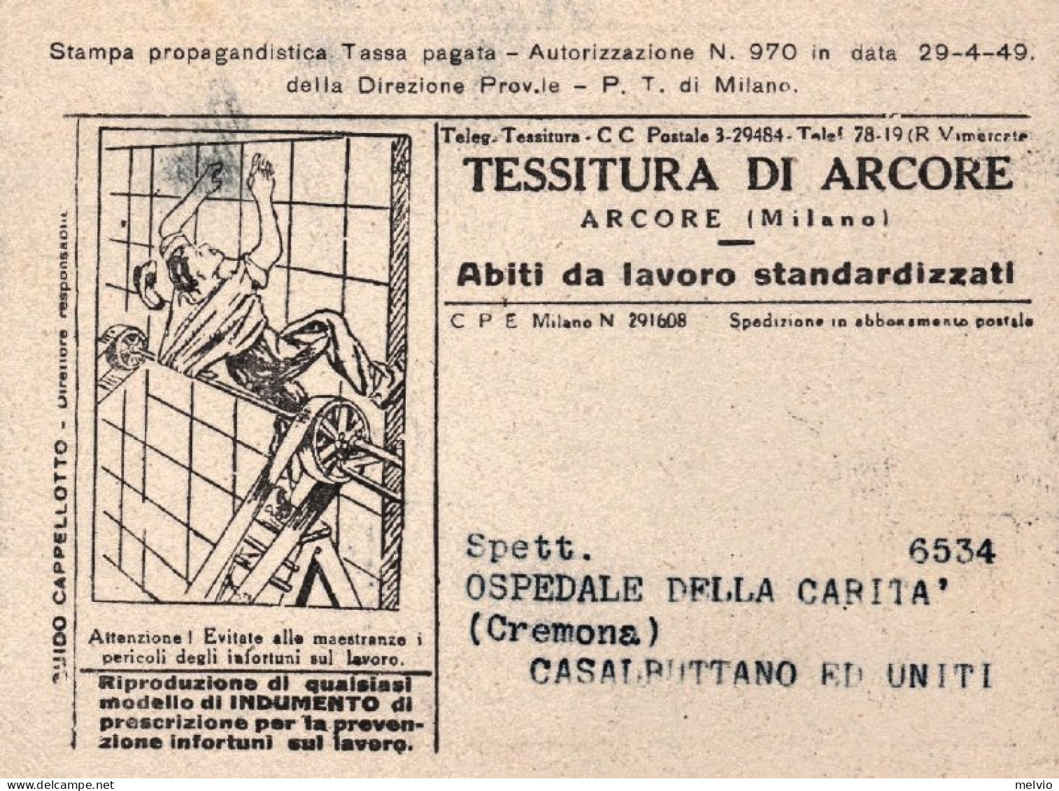 1949-cartolina Antifortunistica Tessitura Arcore Milano Viaggiata - Health