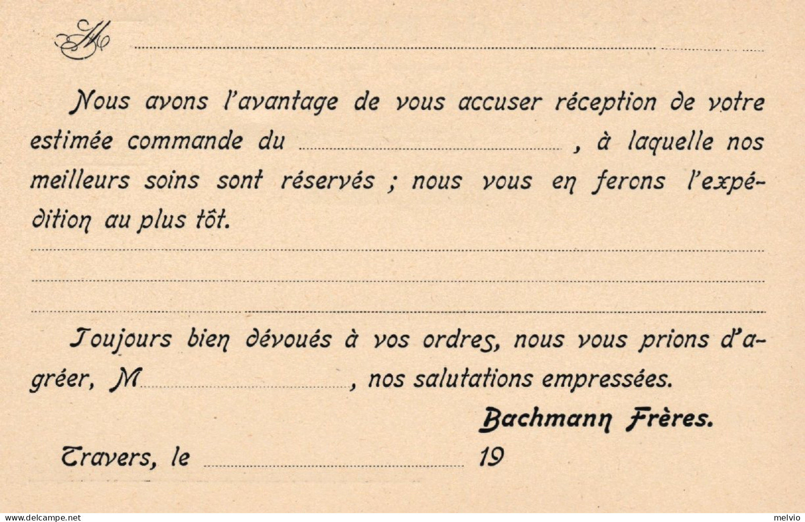 1900circa-Svizzera Travers Intero Postale A Stampa Fabrique De Meubles Bachmann  - Poststempel