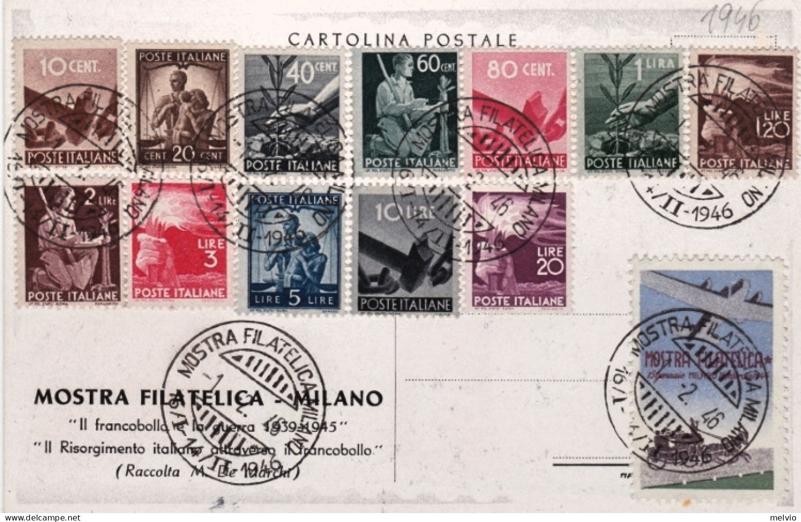 1946-Mostra Filatelica Di Milano Con Bella Affrancatura Varia+erinnofilo - Erinnophilie