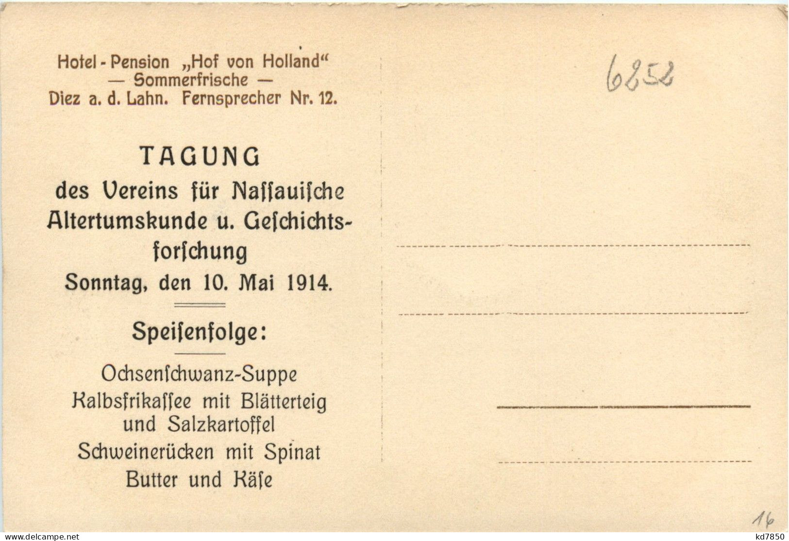 Diez A D Lahn - Hotel Hof Von Holland - Tagung Verein Geschichtskunde 1914 - Diez