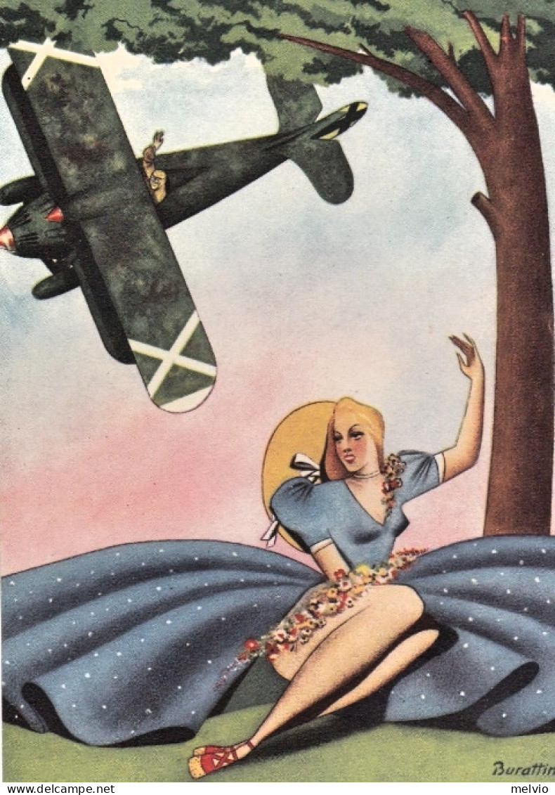 1940circa-umoristica A Soggetto Aviatorio Disegnatore Burattin - Humour