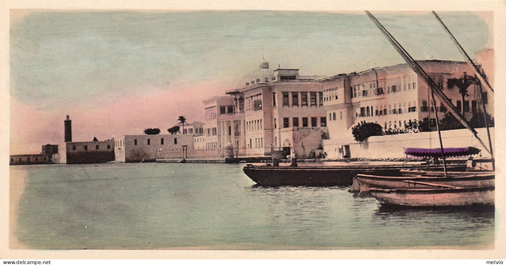 1920ca.-Egitto Mini Cartolina (14x7 Cm.) Foto Acquerellata "Alexandria Ras El Ti - Altri & Non Classificati