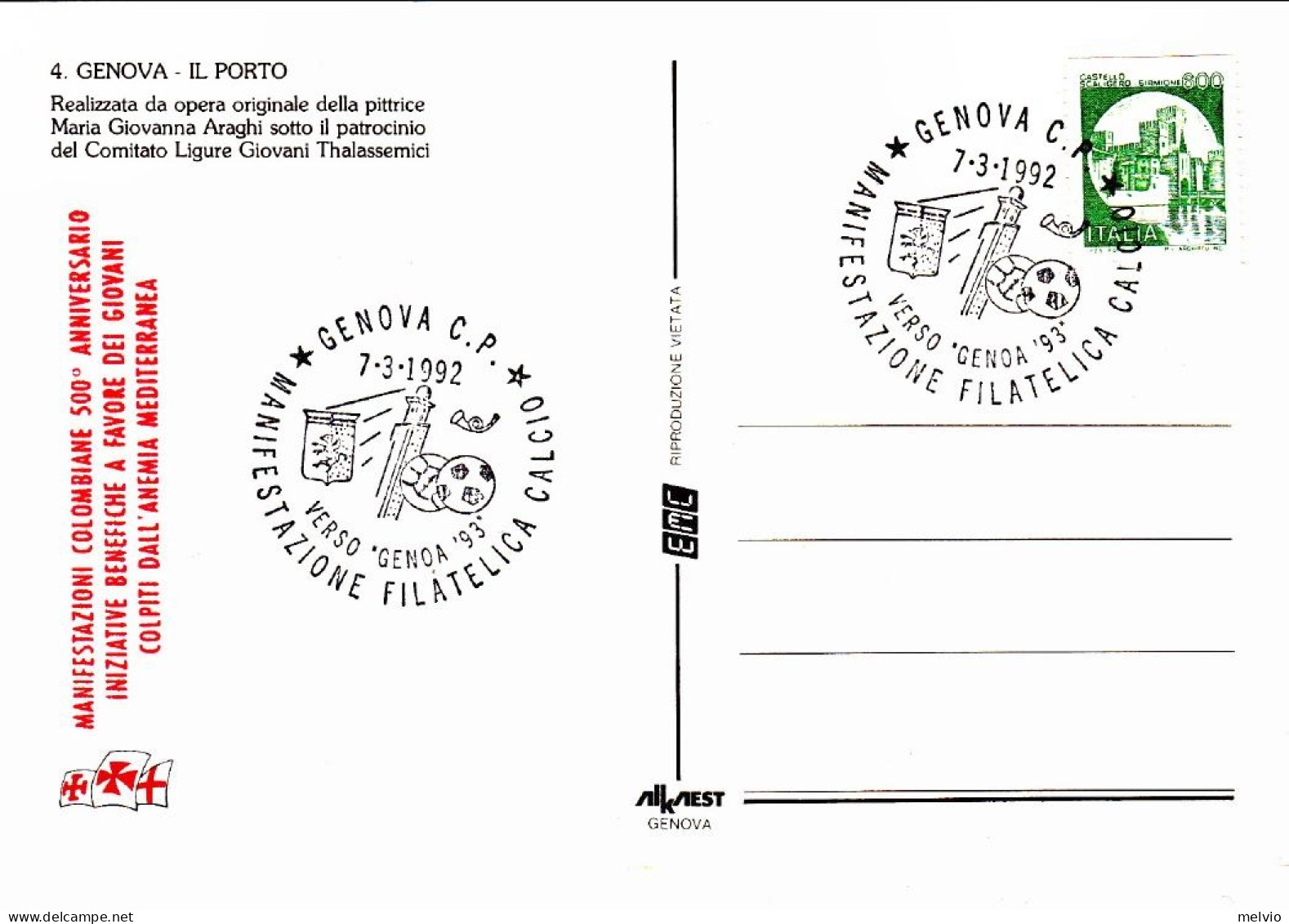 1992-cartolina Illustrata Manifestazioni Colombiane Cachet Verso Genova 93 Manif - 1991-00: Poststempel
