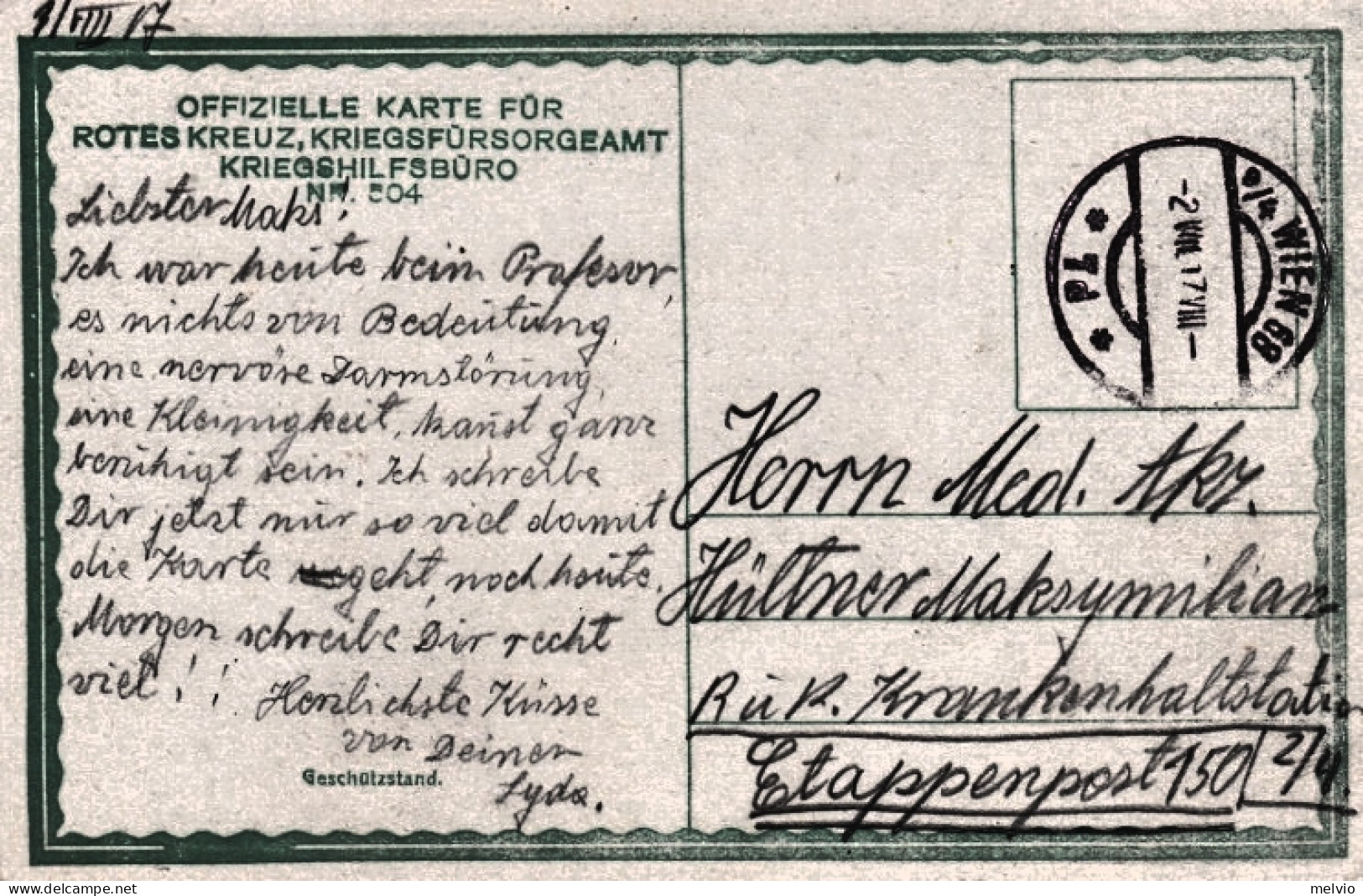 1917-Austria Offzielle Karte Roteskreuz Postazione Militare, Cartolina Viaggiata - Patrióticos