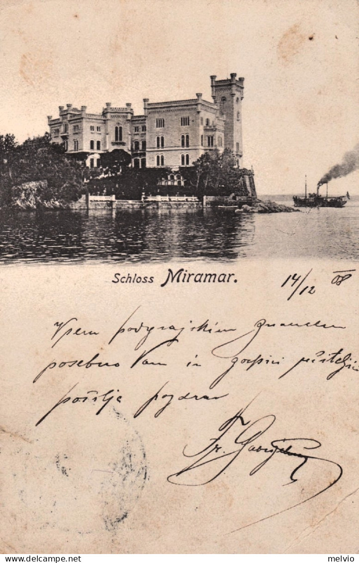 1908-Schloss Miramar Trieste, Cartolina Viaggiata - Trieste