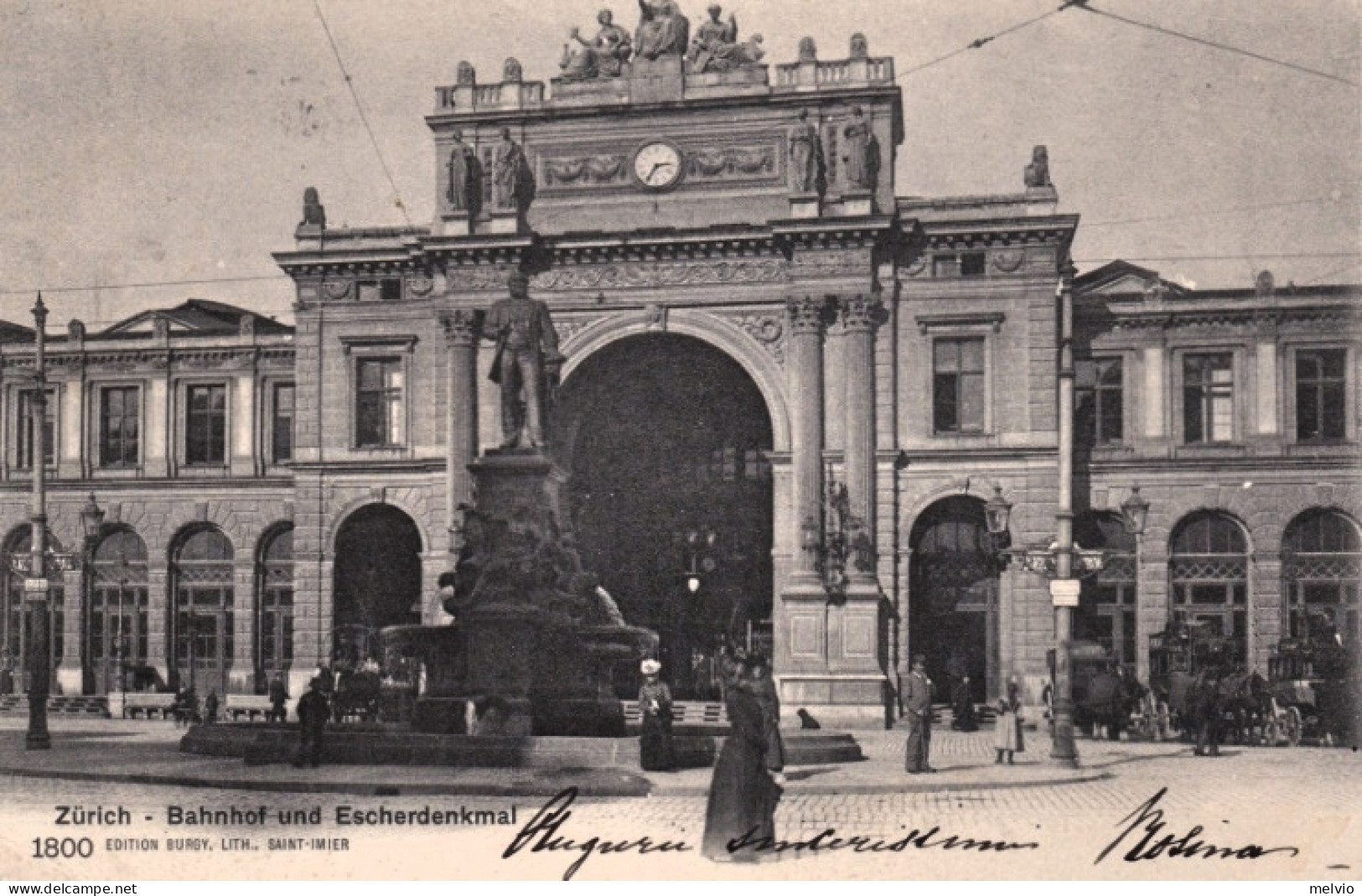 1904-Svizzera Zurich Bahnhof Und Escherdenkmal Cartolina Viaggiata - Marcophilie