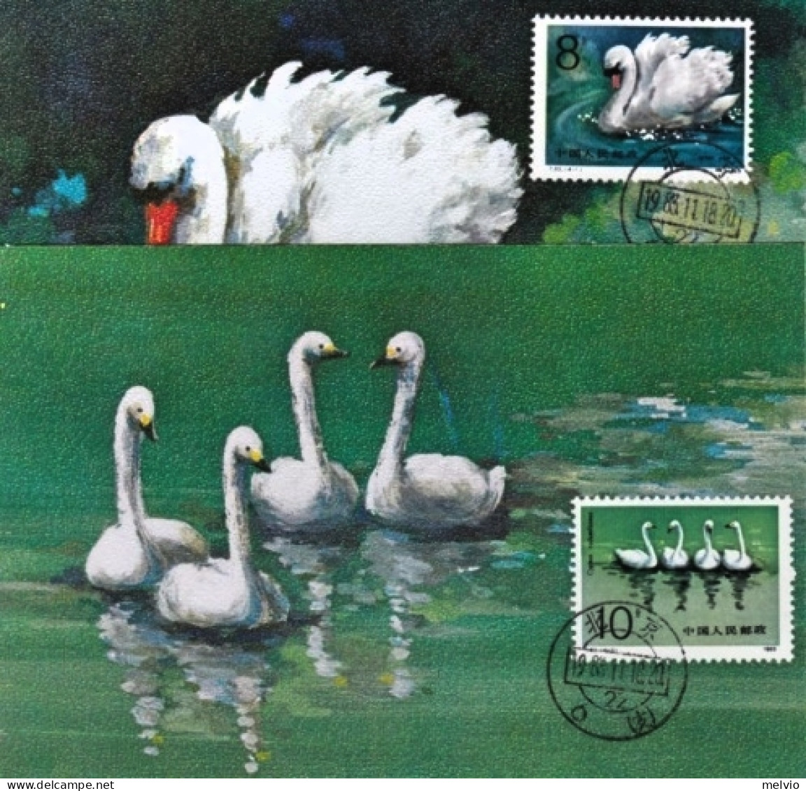 1983-Cina China T83, Scott 1886-89, Swans Maximum Cards - Storia Postale