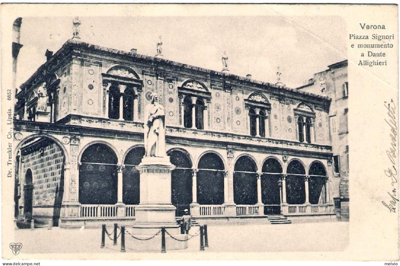 1903-cartolina Verona Piazza Signori E Monumento A Dante Alighieri Viaggiata - Verona