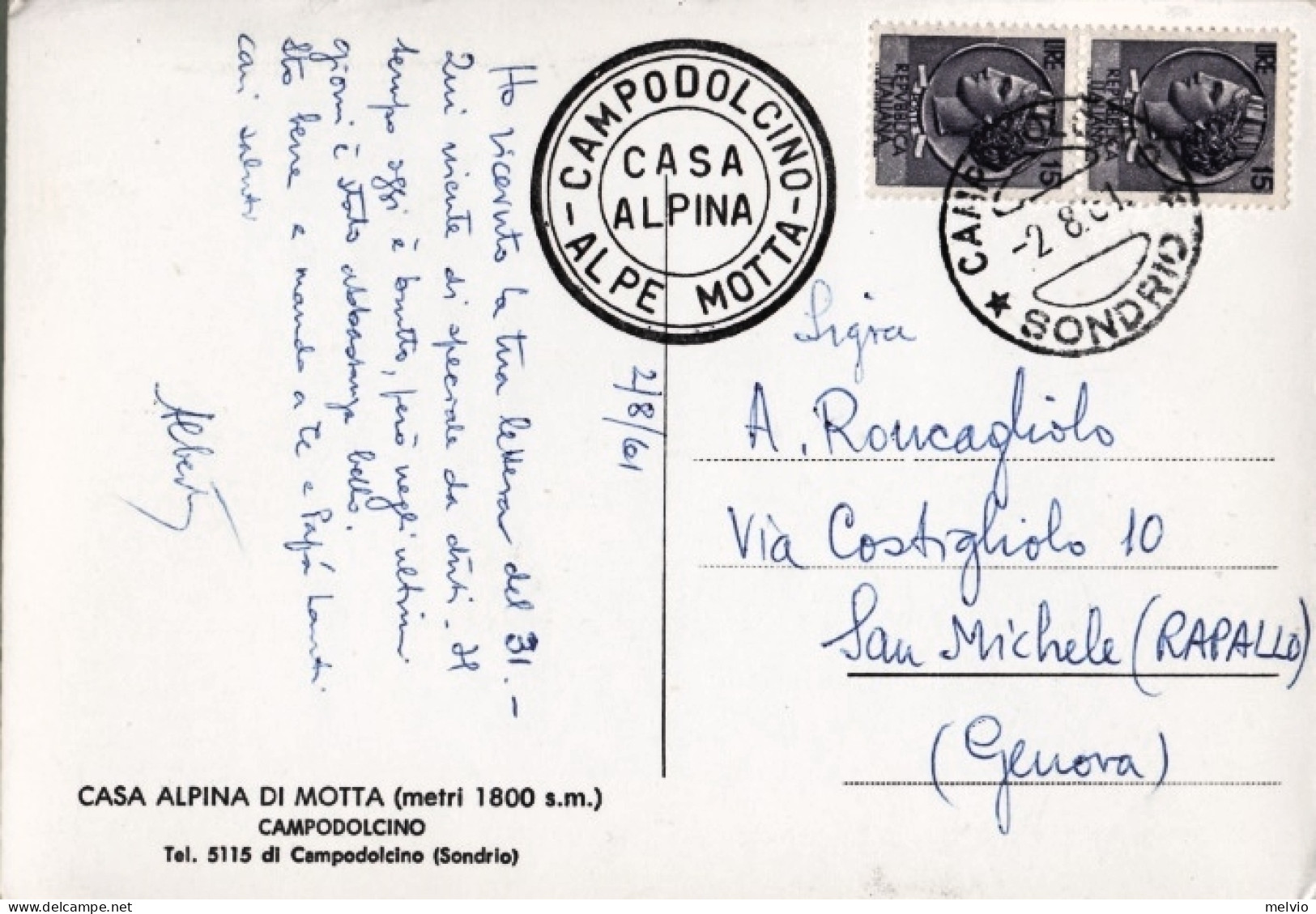 1961-Sondrio Campodolcino Casa Alpina Di Motta, Cartolina Viaggiata - Sondrio