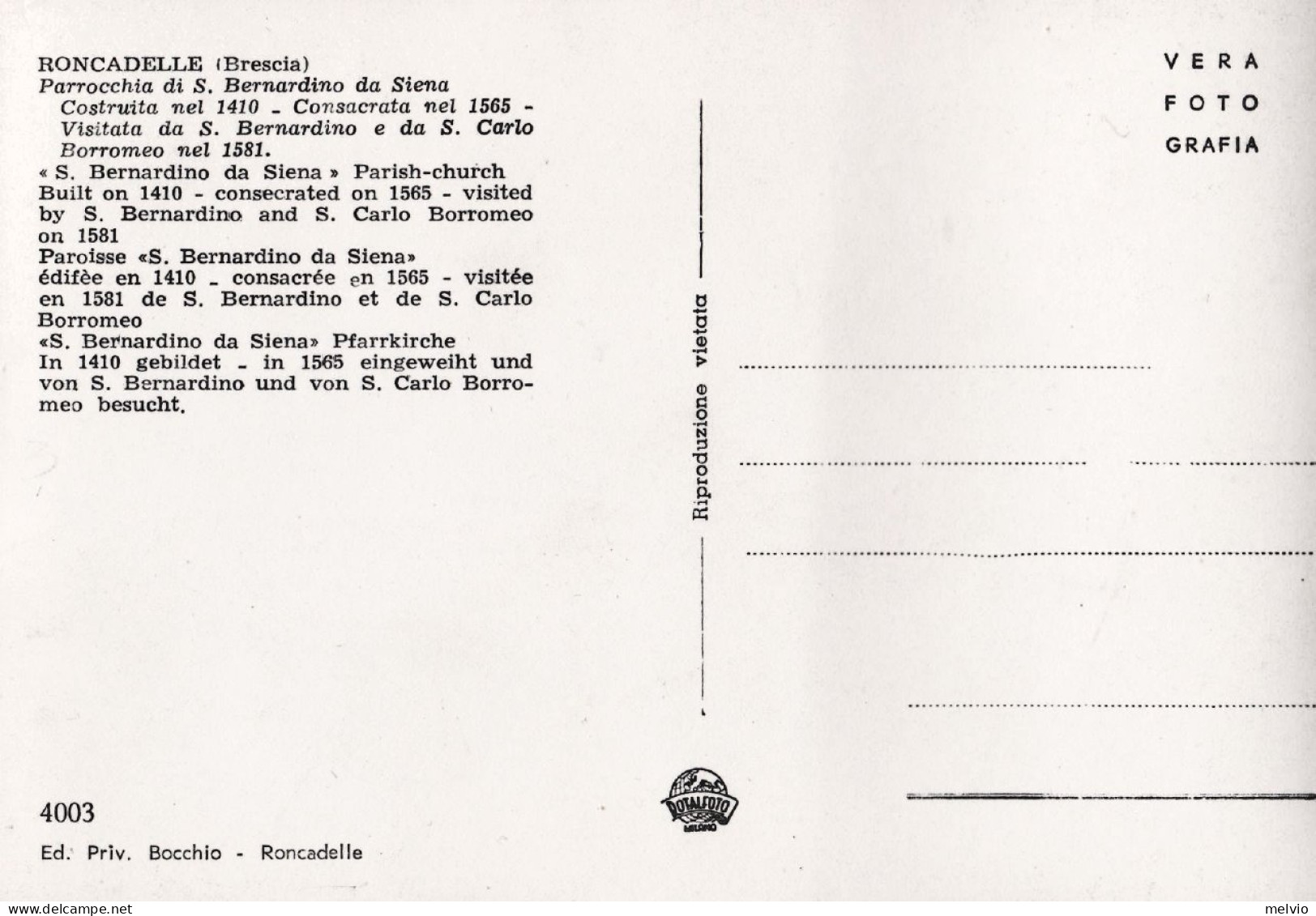 1950circa-Brescia Roncadelle Parrocchia S.Bernardino Da Siena - Brescia