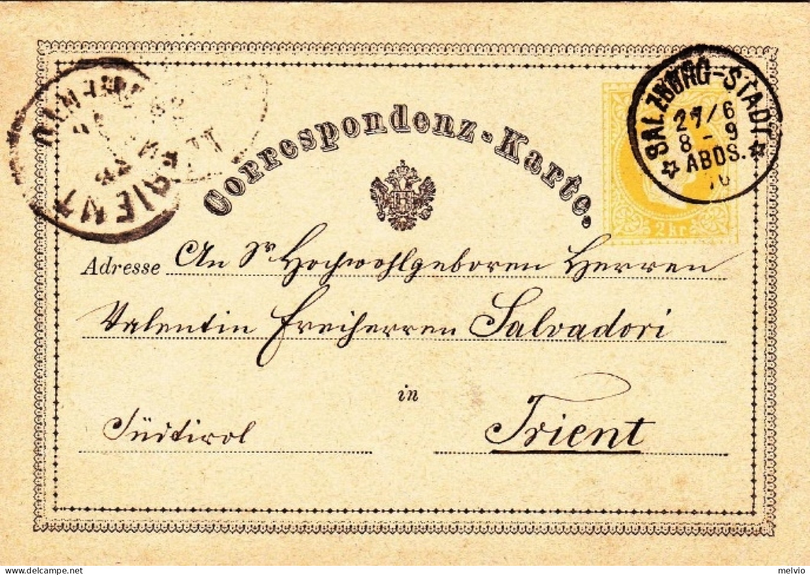 1876-Autriche Osterreich Austria Correspondenz Karte 2kr. Da Salzburg Stadt - Otros & Sin Clasificación