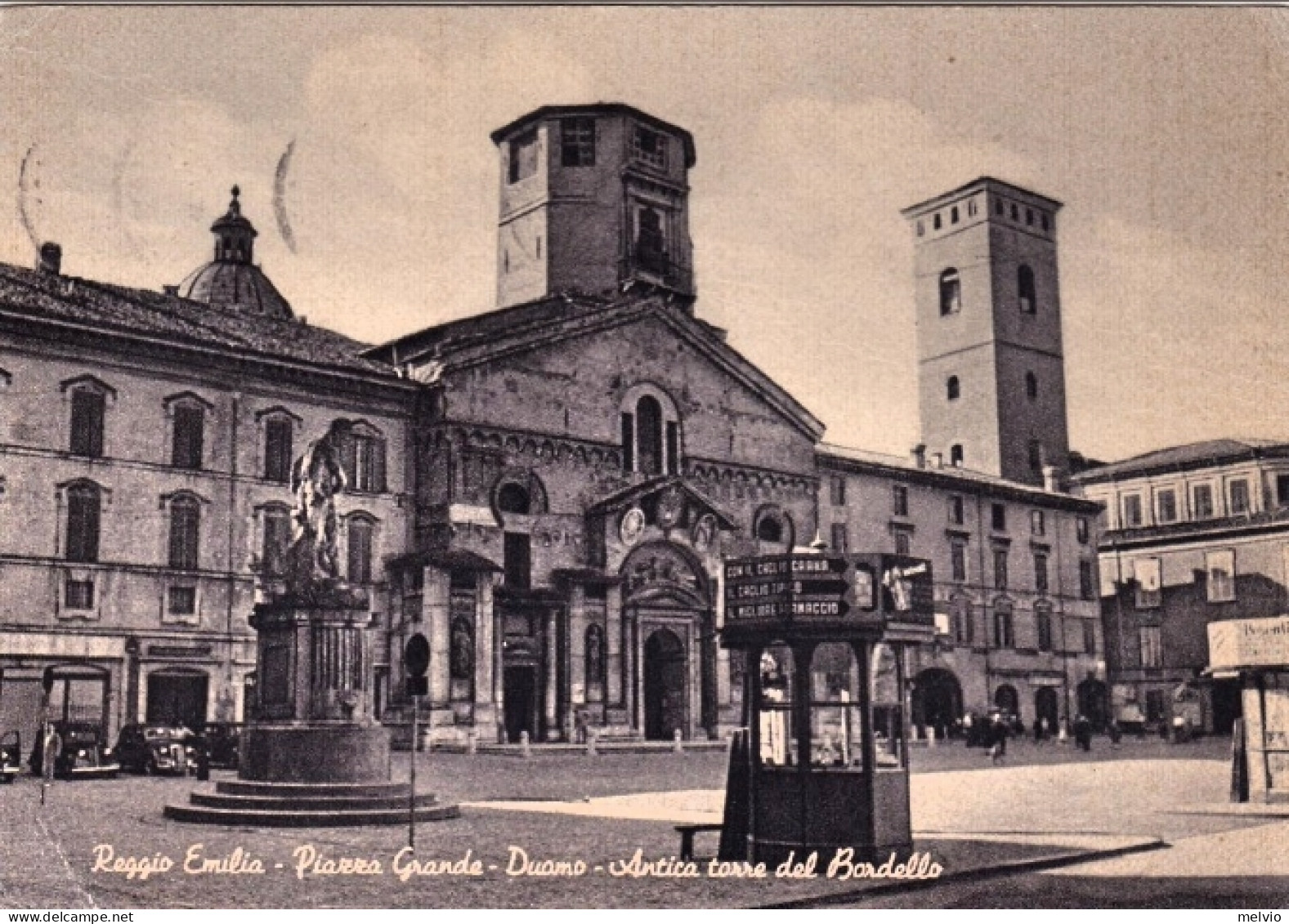 1954-cartolina Illustrata "Reggio Emilia Piazza Grande Duomo Antica Torre Del Bo - Reggio Nell'Emilia