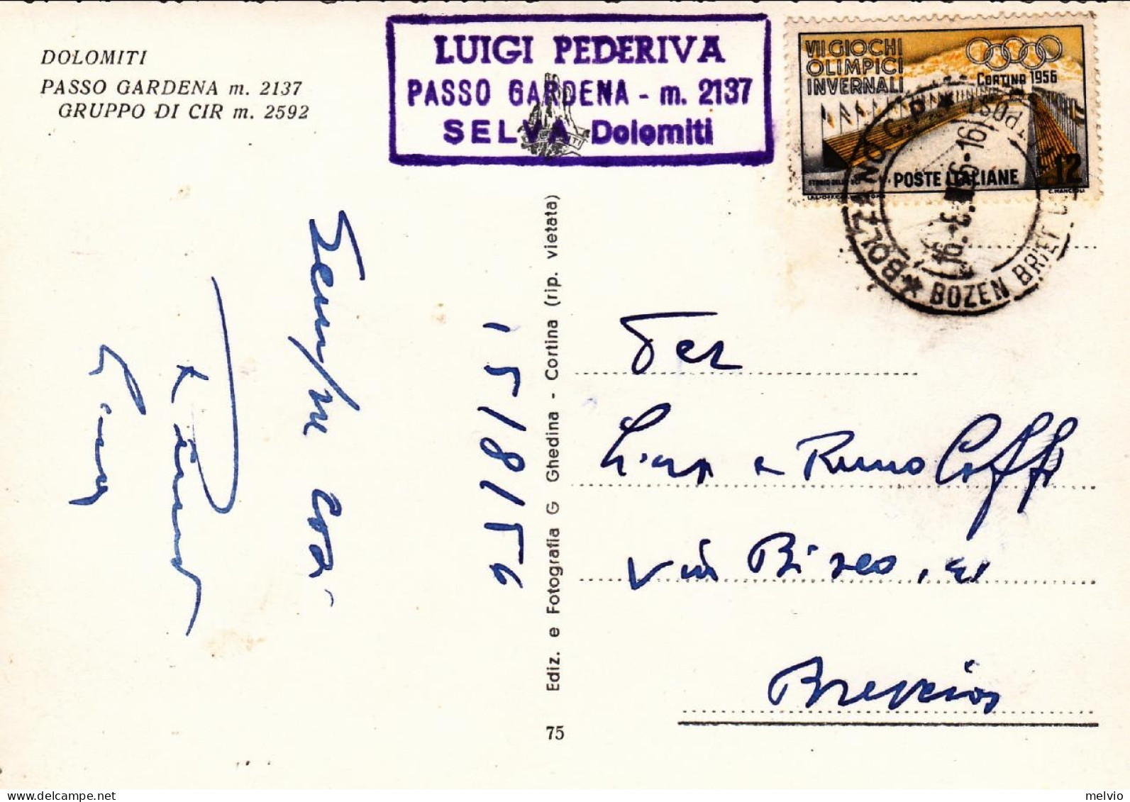 1956-Trento Cartolina Illustrata "Dolomiti Passo Catena Gruppo Di Cir" Affrancat - Trento