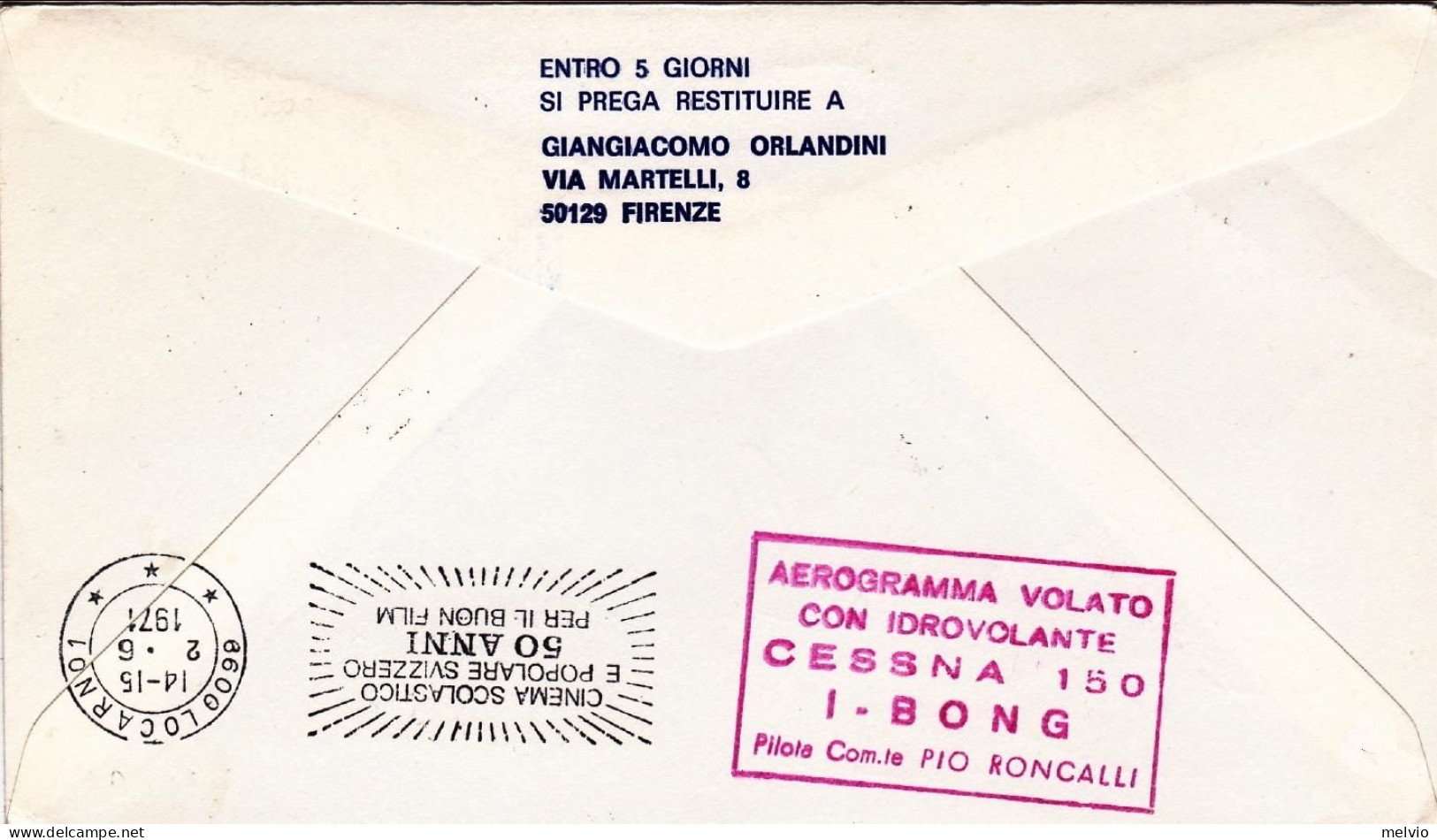 1971-San Marino Per Dispaccio Aereo Con Idrovolante Sesto Calende Locarno Del 2  - Airmail