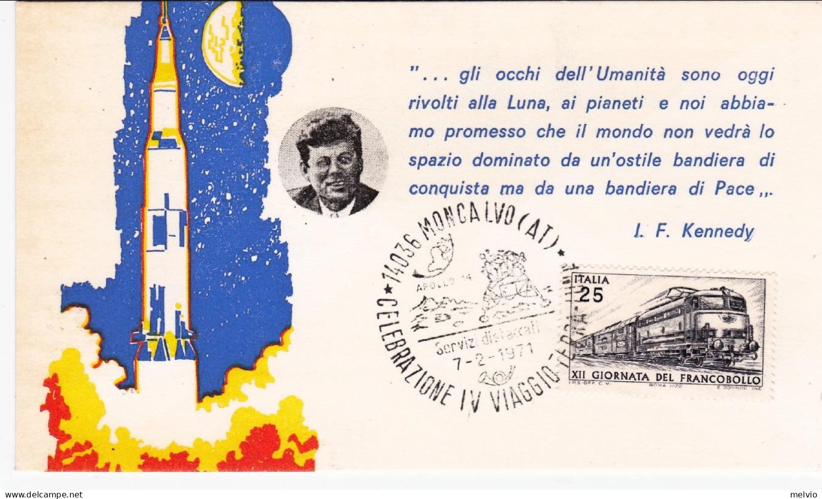 1971-cartolina Ufficiale Numerata Moncalvo (AT) Celebrazione IV Viaggio Terra Lu - 1971-80: Marcophilie