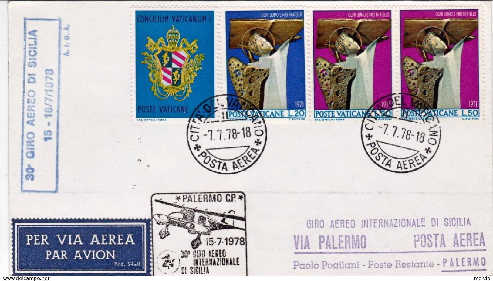 1978-Vaticano 30^ Giro Internazionale Di Sicilia Via Palermo Del 15 Luglio - Aéreo