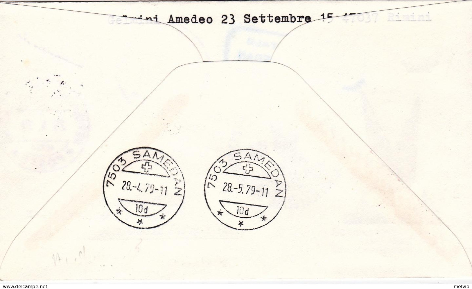 1979-San Marino Raccomandata Volo Postale Percorso Milano Samedan Del 28 Aprile - Luftpost