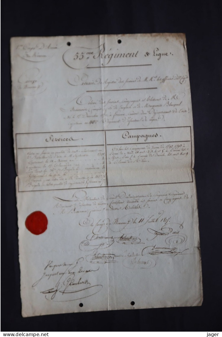 1807  Congé  Du 110 Et 55 E Régiment D'infanterie   Capitaine BEAURAIN    Autographes Général De La Révolution    Lot 4 - Historische Dokumente