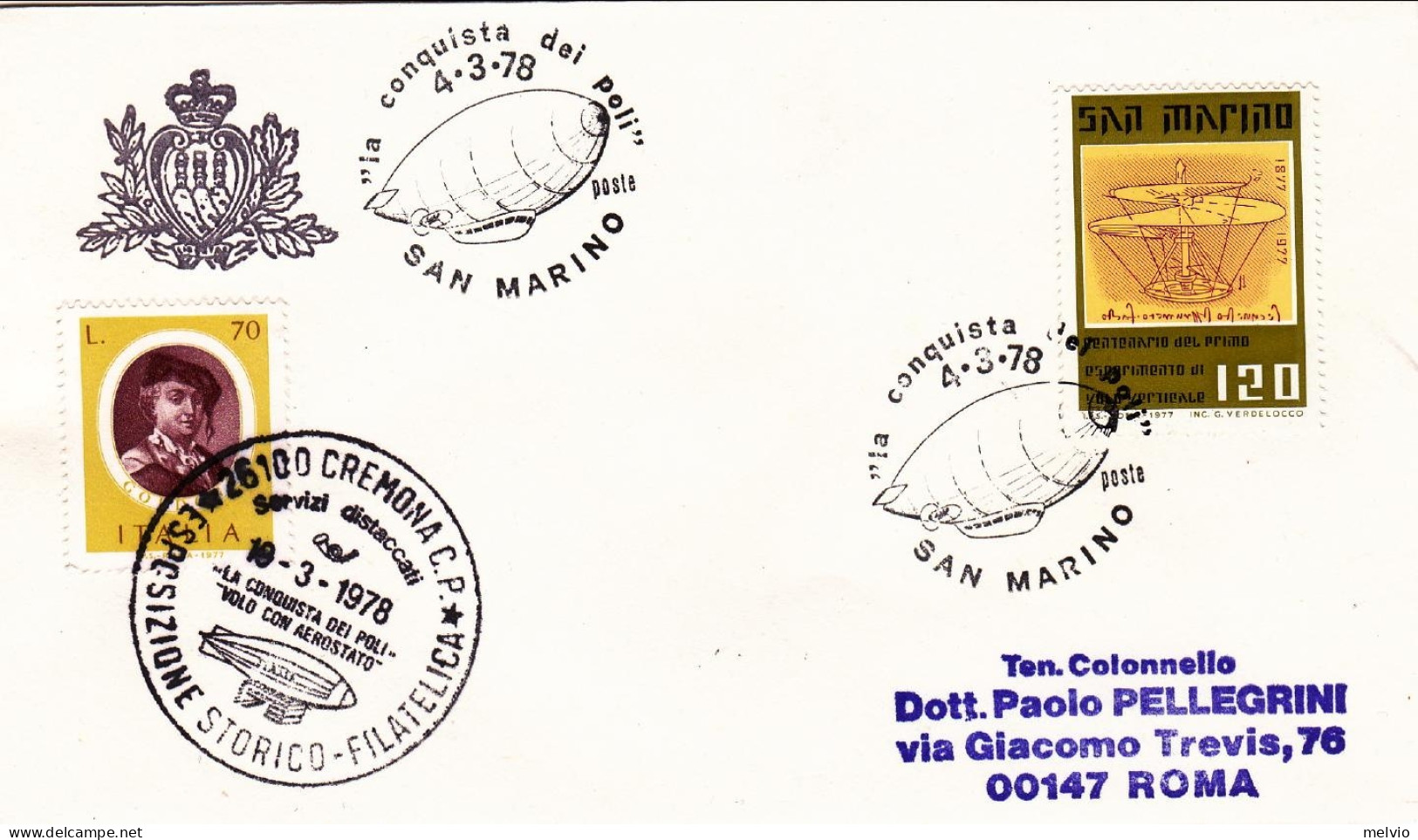 San Marino-1978-San Marino/Italia La Conquista Dei Poli Affrancatura Mista Volo  - Luftpost