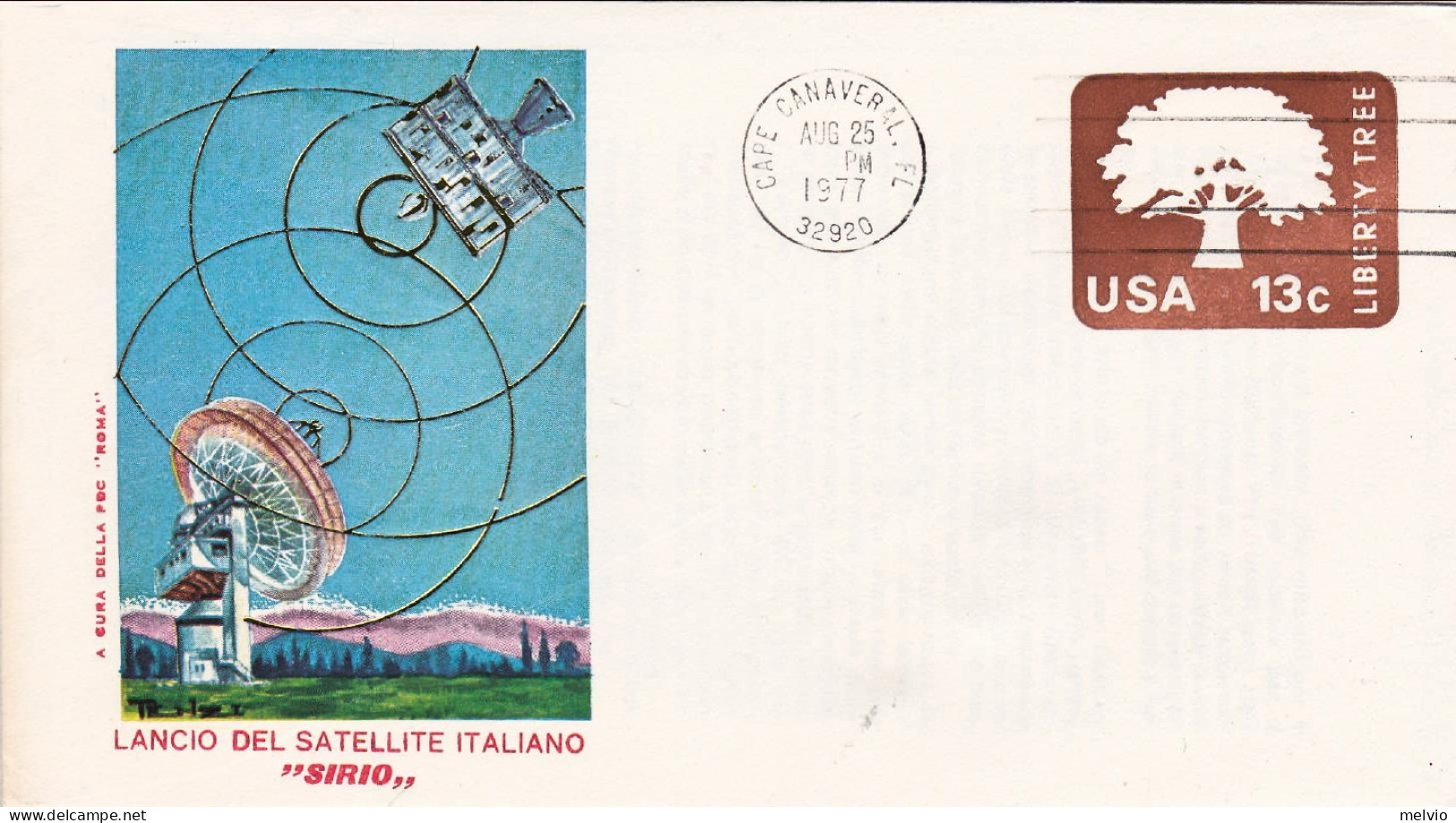 1977-U.S.A. Busta + Cartoncino Commemorativo Per Il Lancio Del Satellite Italian - 3c. 1961-... Lettres