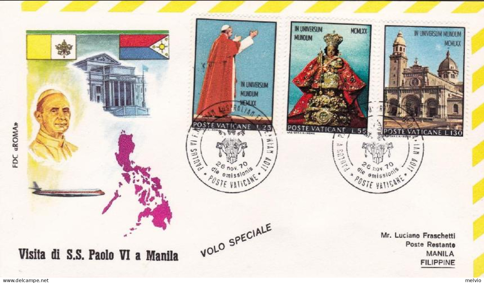 Vaticano-1970 Manila Filippine Viaggio Papale Sua Santita' Paolo VI - Aéreo
