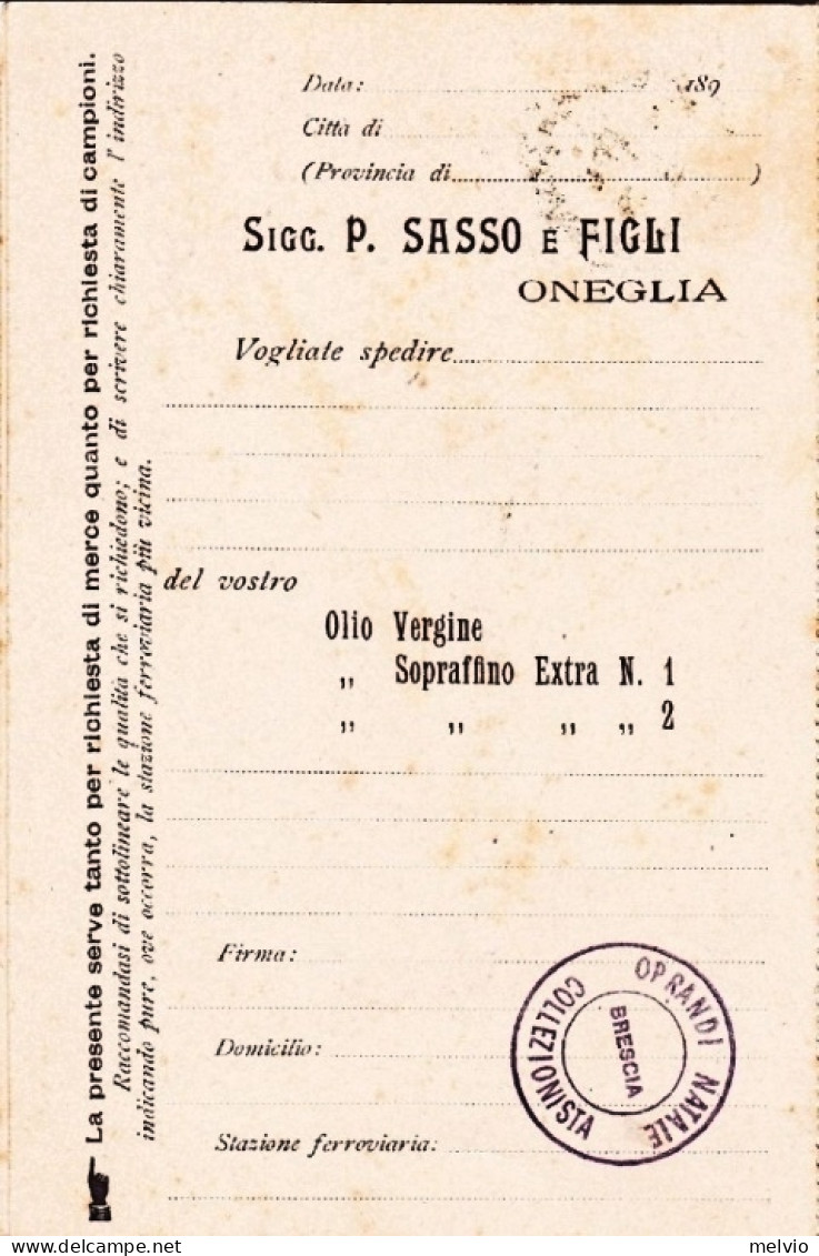 1899-cartolina Doppia Della Ditta Sasso Produttori Oli D'oliva Di Oneglia Genova - Marcofilie