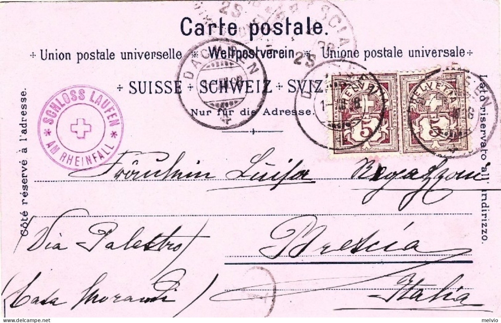1898-Svizzera "Gruss Vom Rheinfall" - Marcofilia
