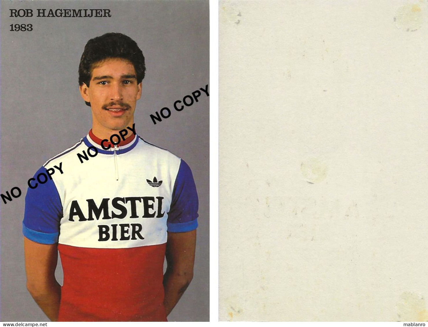 CARTE CYCLISME ROB HAGEMIJER TEAM AMSTEL 1983 ( COUPE, FORMAT 10 X 14,7 VOIR PARTIE ARRIERE ) - Cycling