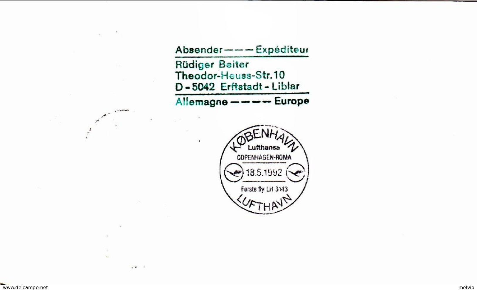 Vaticano-1992  Cartolina Illustrata I^volo Lufthansa LH 3513 Roma Copenhagen Del - Airmail