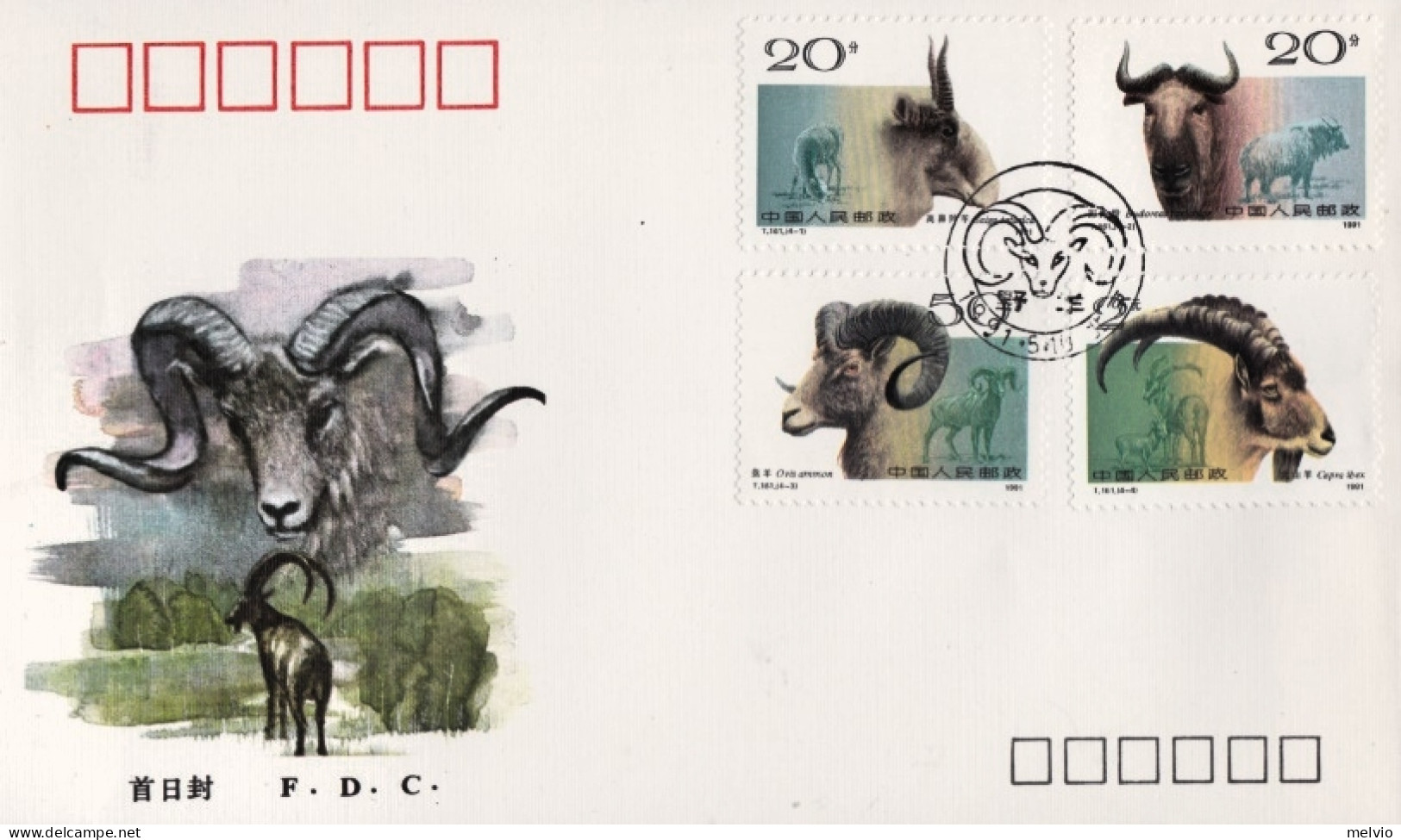 1991-Cina China T161, Scott 2322-25 Wild Sheep Fdc - Lettres & Documents