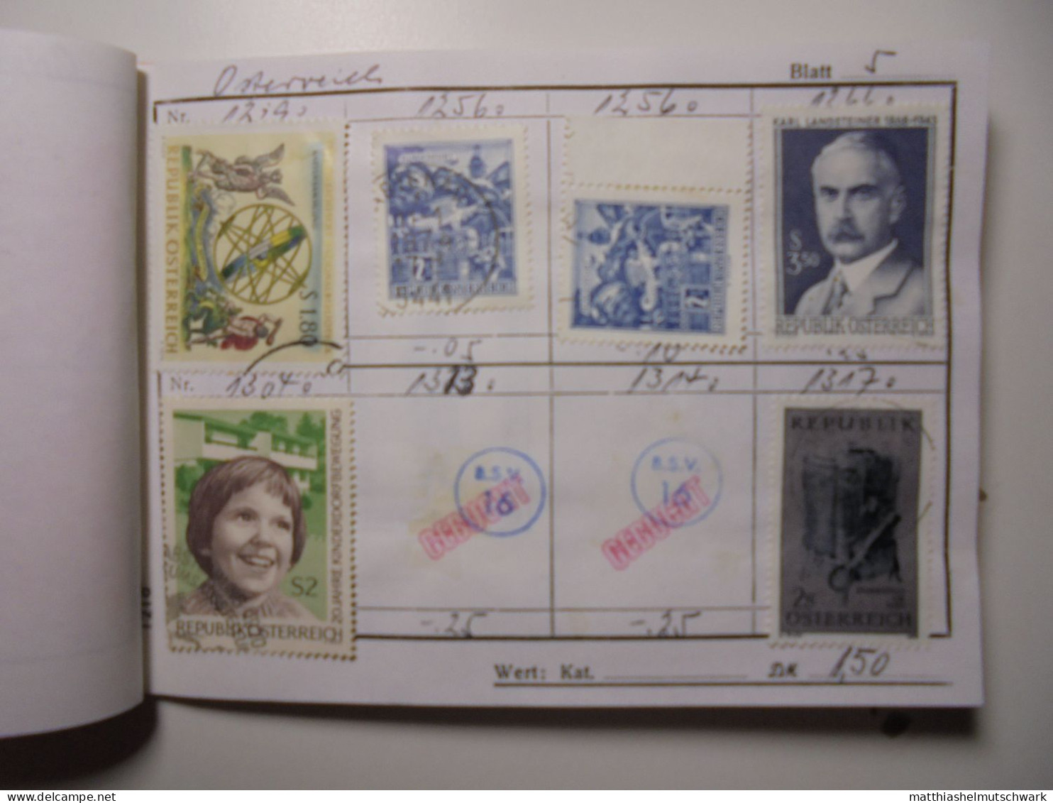 Auswahlheft Nr. 391 20 Blätter 90 Briefmarken  Österreich 1962-1979/Mi Nr. 1118-1602, unvollständig Ca.