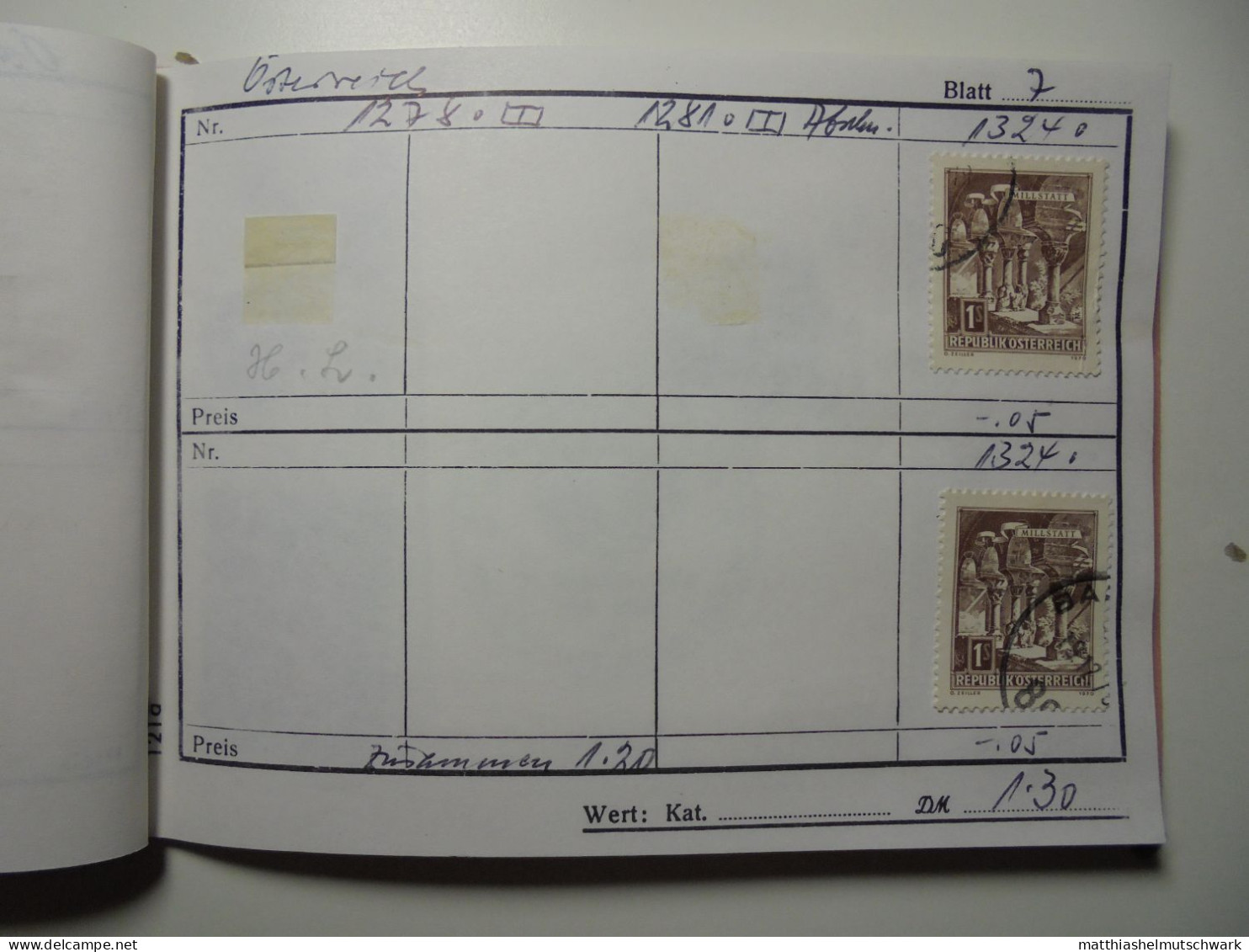 Auswahlheft Nr. 391 20 Blätter 90 Briefmarken  Österreich 1962-1979/Mi Nr. 1118-1602, unvollständig Ca.
